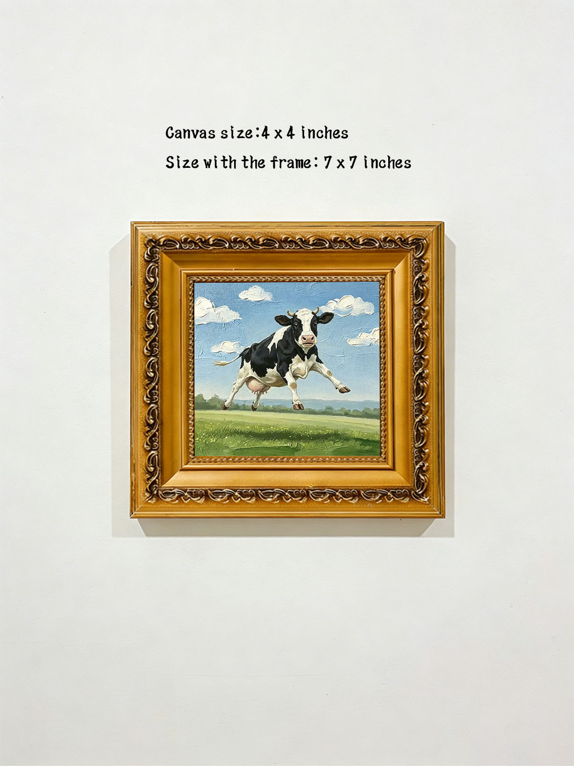 Jumping Farm Cow Hand Painted Wall Art Custom oil painting from photo, Gift for friend，Size 4x4