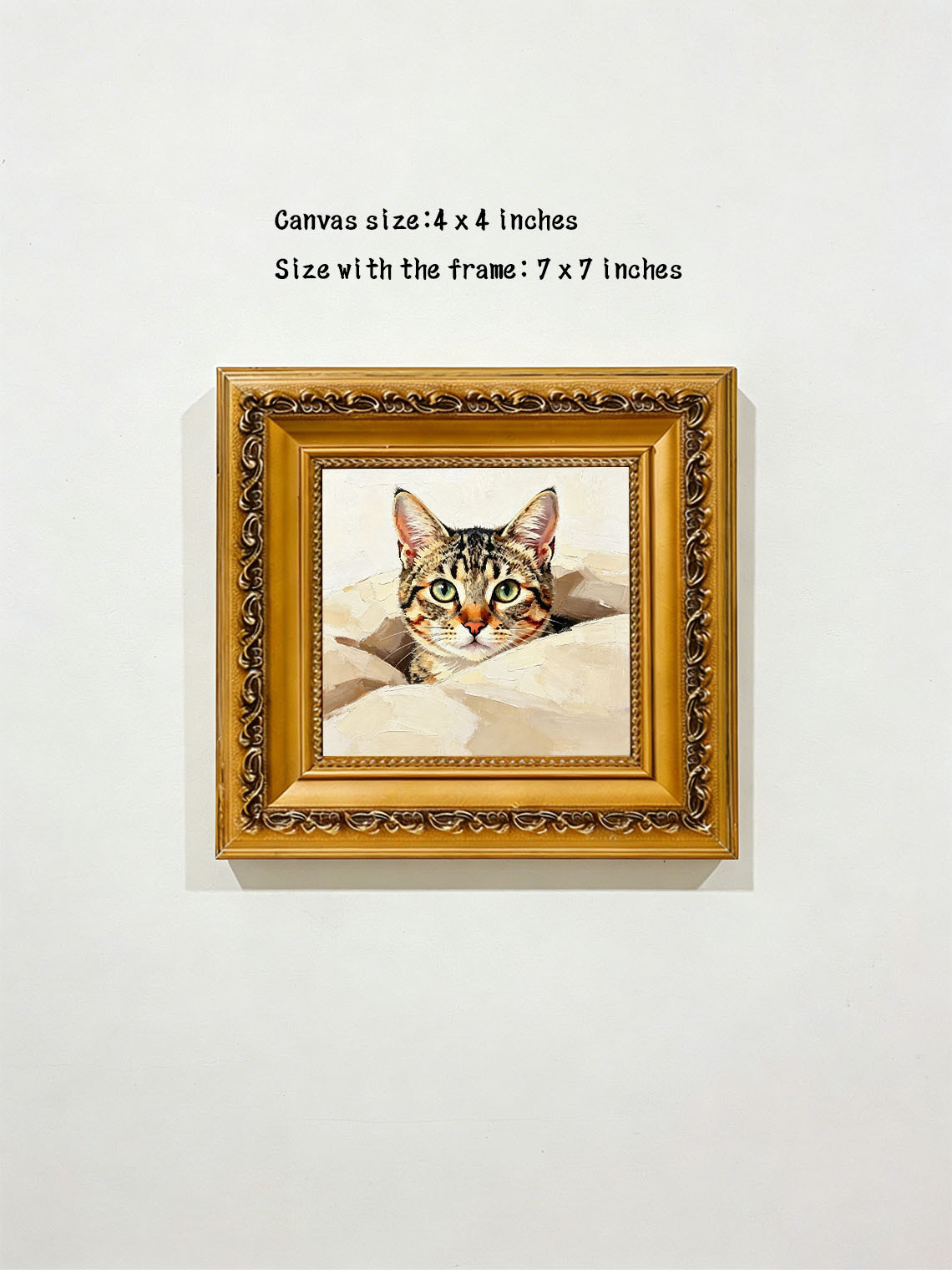 Curious Tabby Kitten Peeking From Paper Bag Hand Painted Wall Art Custom oil painting from photo, Gift for friend，Size 4x4
