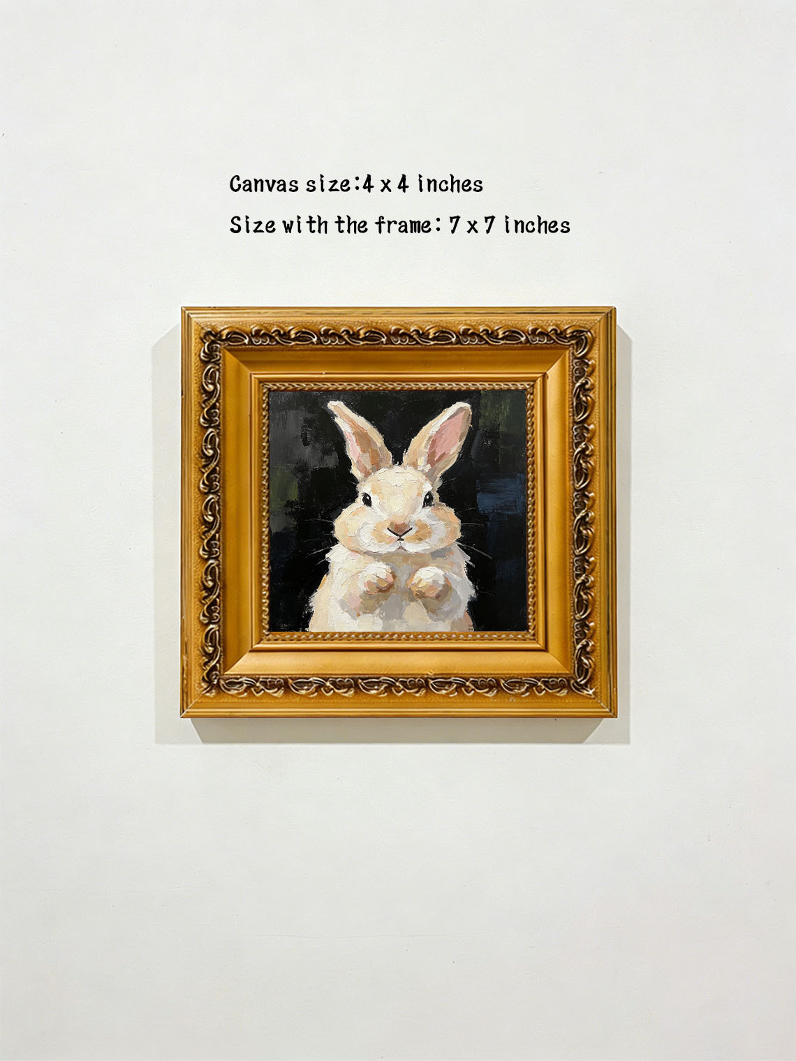 Thick Impasto Light Cream Bunny Portrait Paws Up Dark Moody Textured Background  Custom oil painting from photo, Gift for friend，Size 4x4