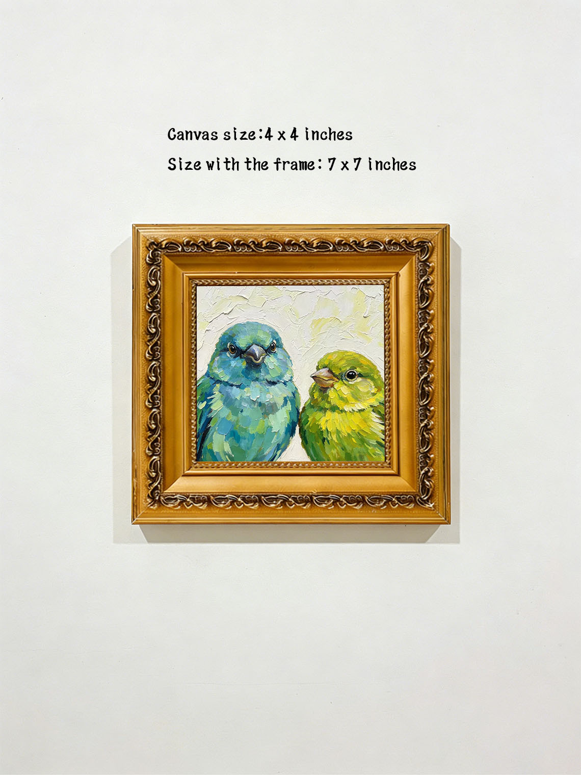 Pair Of Parrotlets Portrait Bold Oil Painting Soft Off‑White Textured Background  Custom oil painting from photo, Gift for friend，Size 4x4