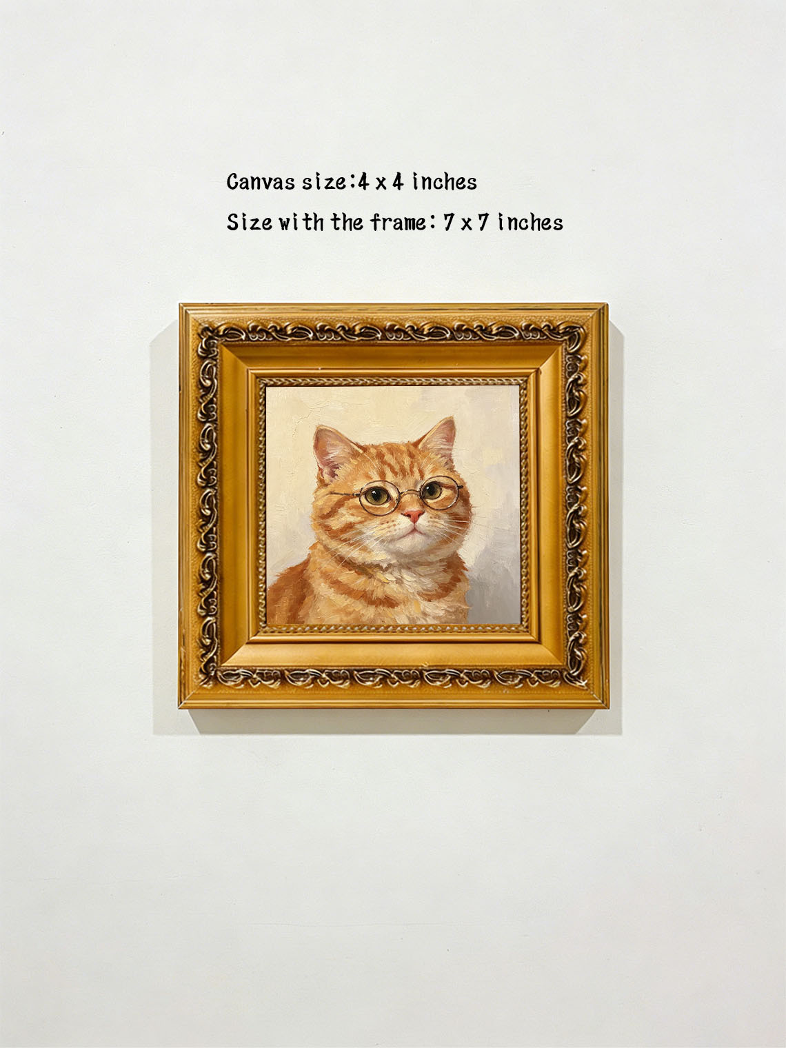 Ginger Tabby Cat Wearing Glasses Oil Painting Soft Cream Textured Background Custom oil painting from photo, Gift for friend，Size 4x4