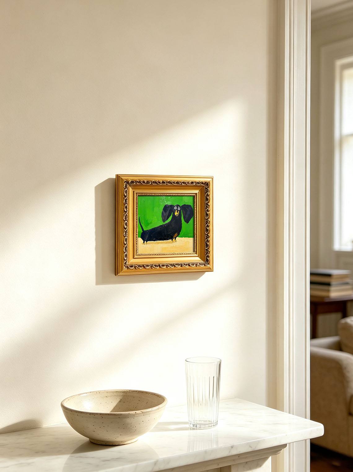 Cute Black Dachshund custom oil painting from photo, gift for friend, Size 4"×4"