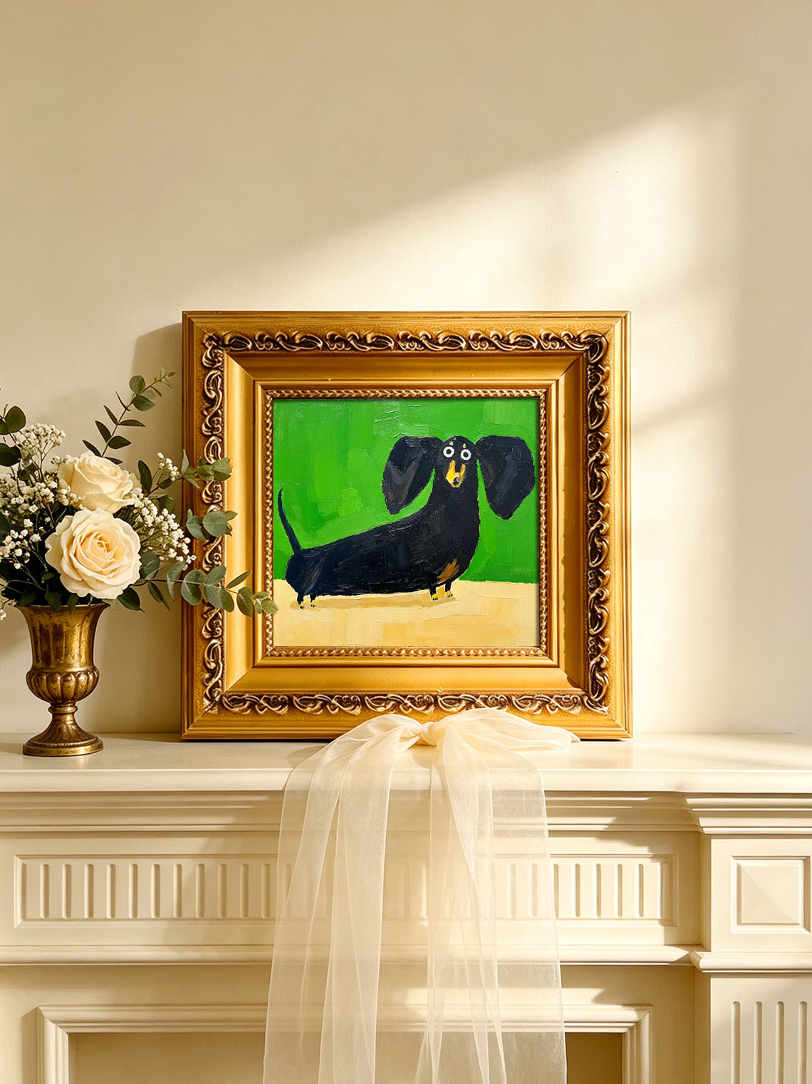 Cute Black Dachshund custom oil painting from photo, gift for friend, Size 4"×4"