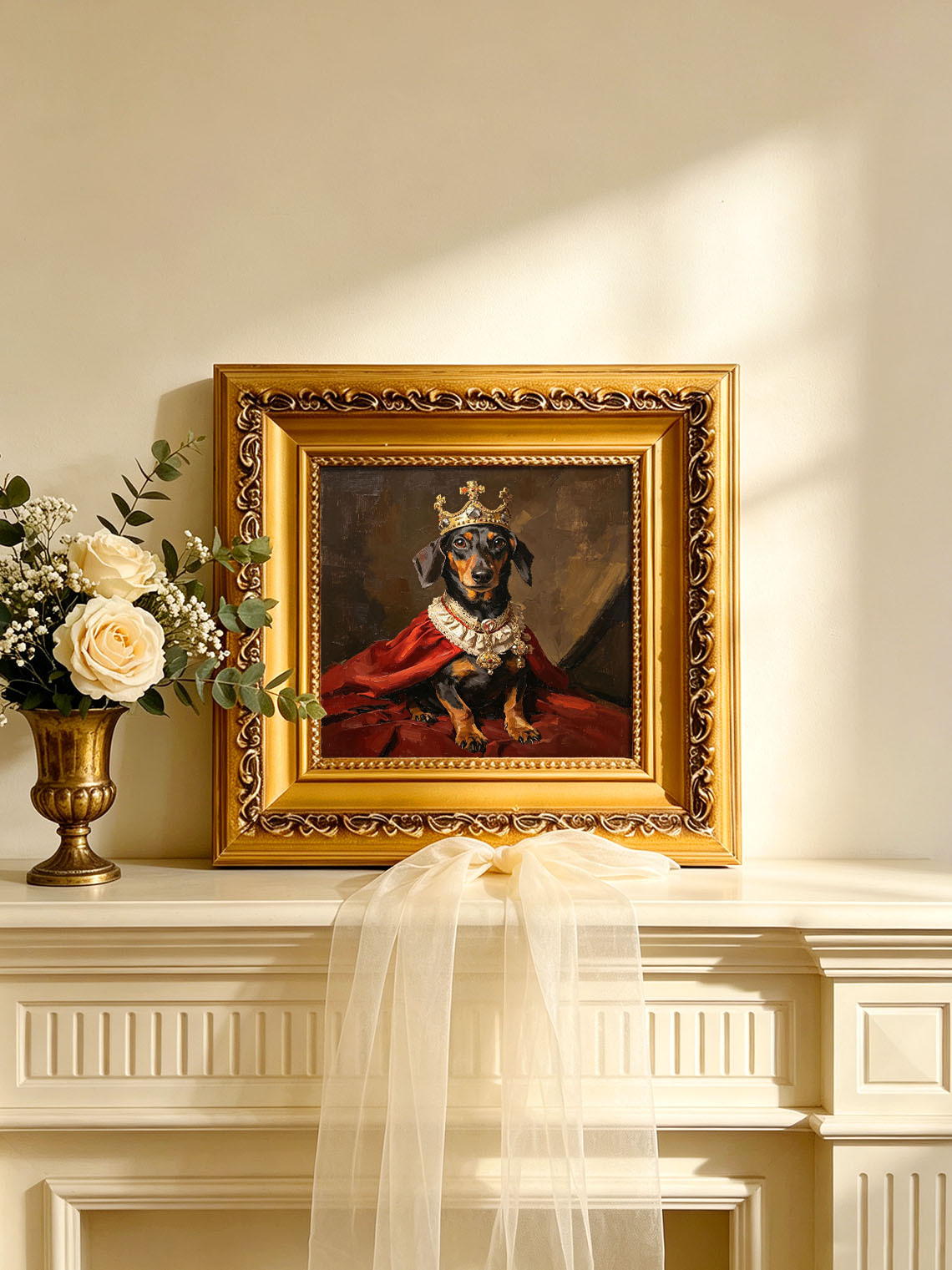 Royal Dachshund King custom oil painting from photo, gift for friend, Size 4"×4"