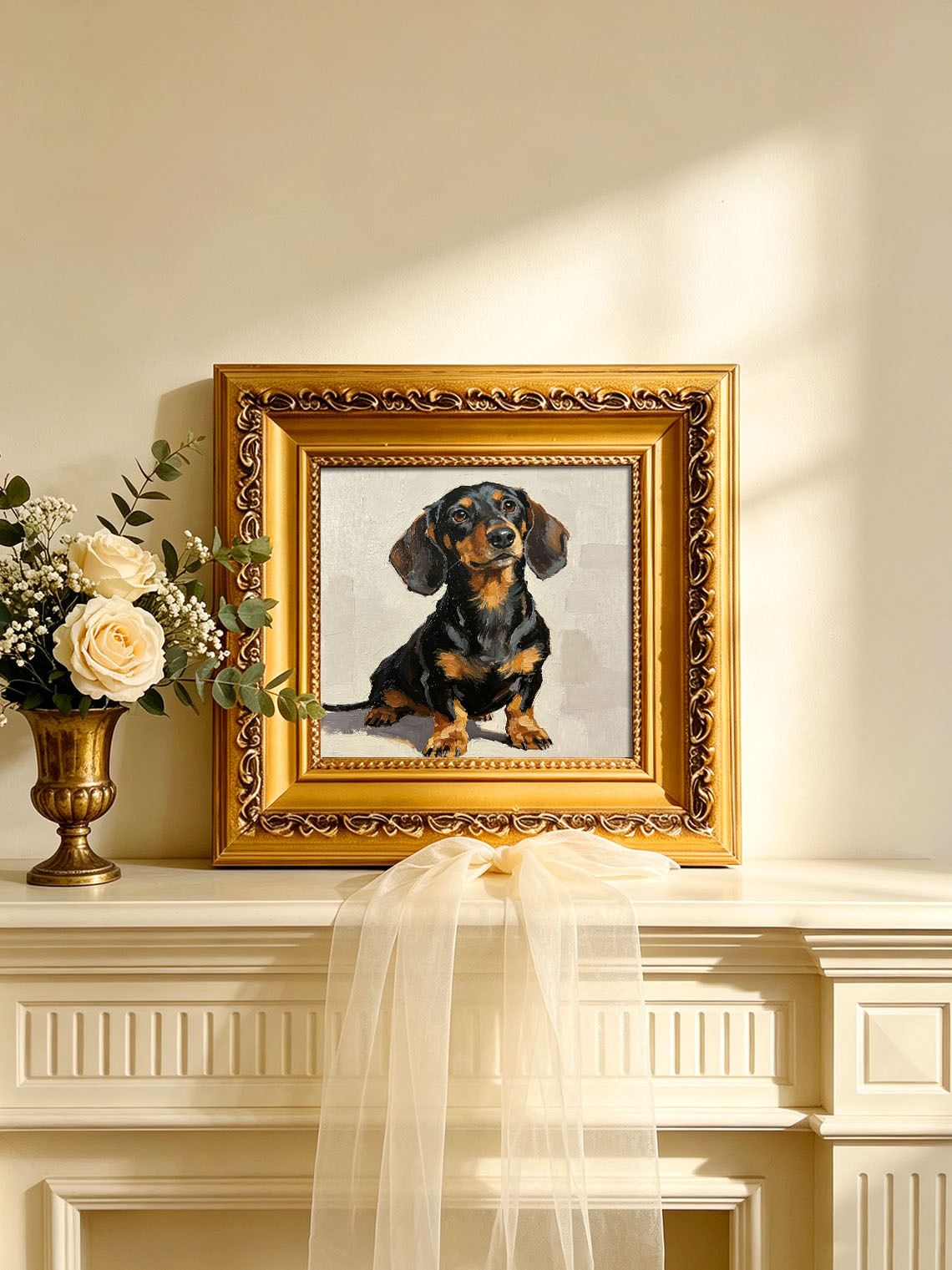 Sitting Dachshund Portrait custom oil painting from photo, gift for friend, Size 4"×4"