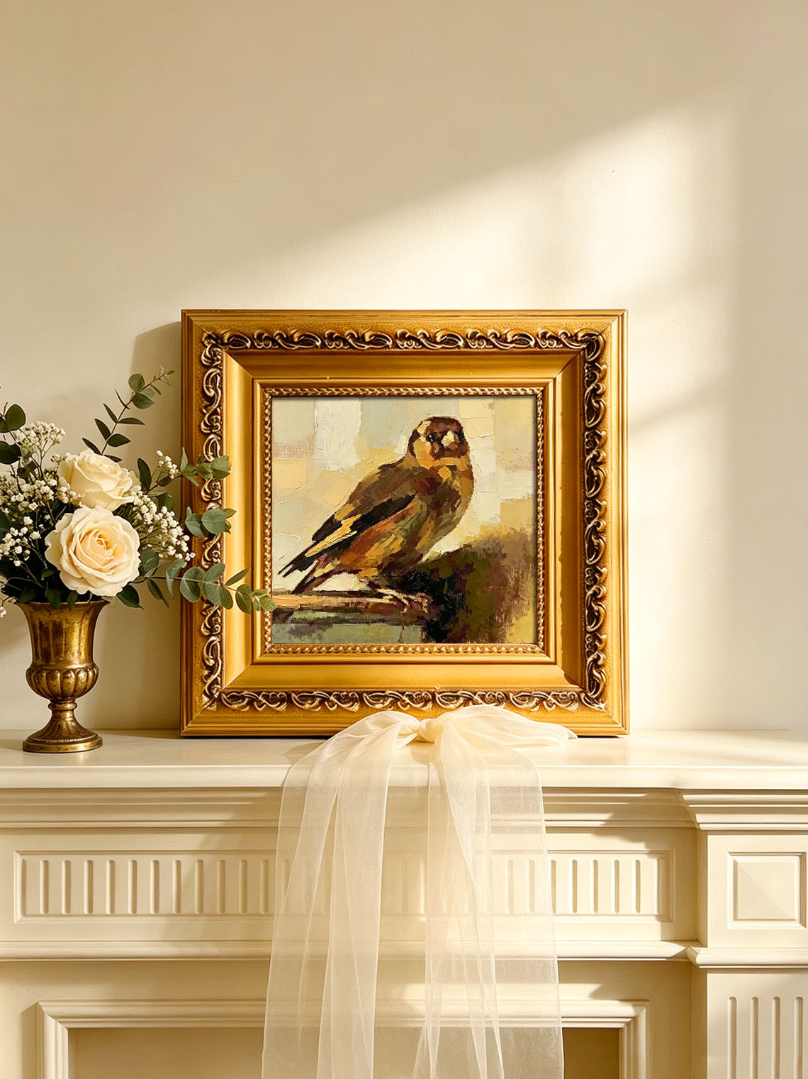 Small Bird On Branch custom oil painting from photo, gift for friend, Size 4"×4"