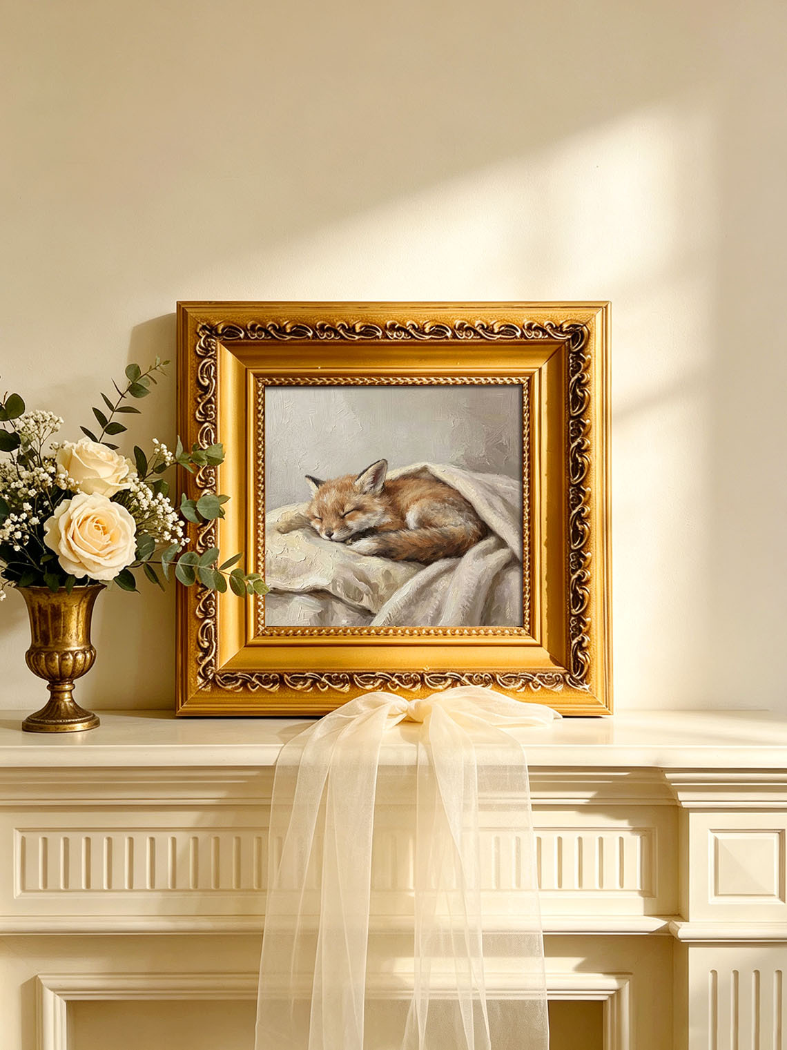 Sleeping Baby Fox Hand Painted Wall Art Custom oil painting from photo, Gift for friend，Size 4x4
