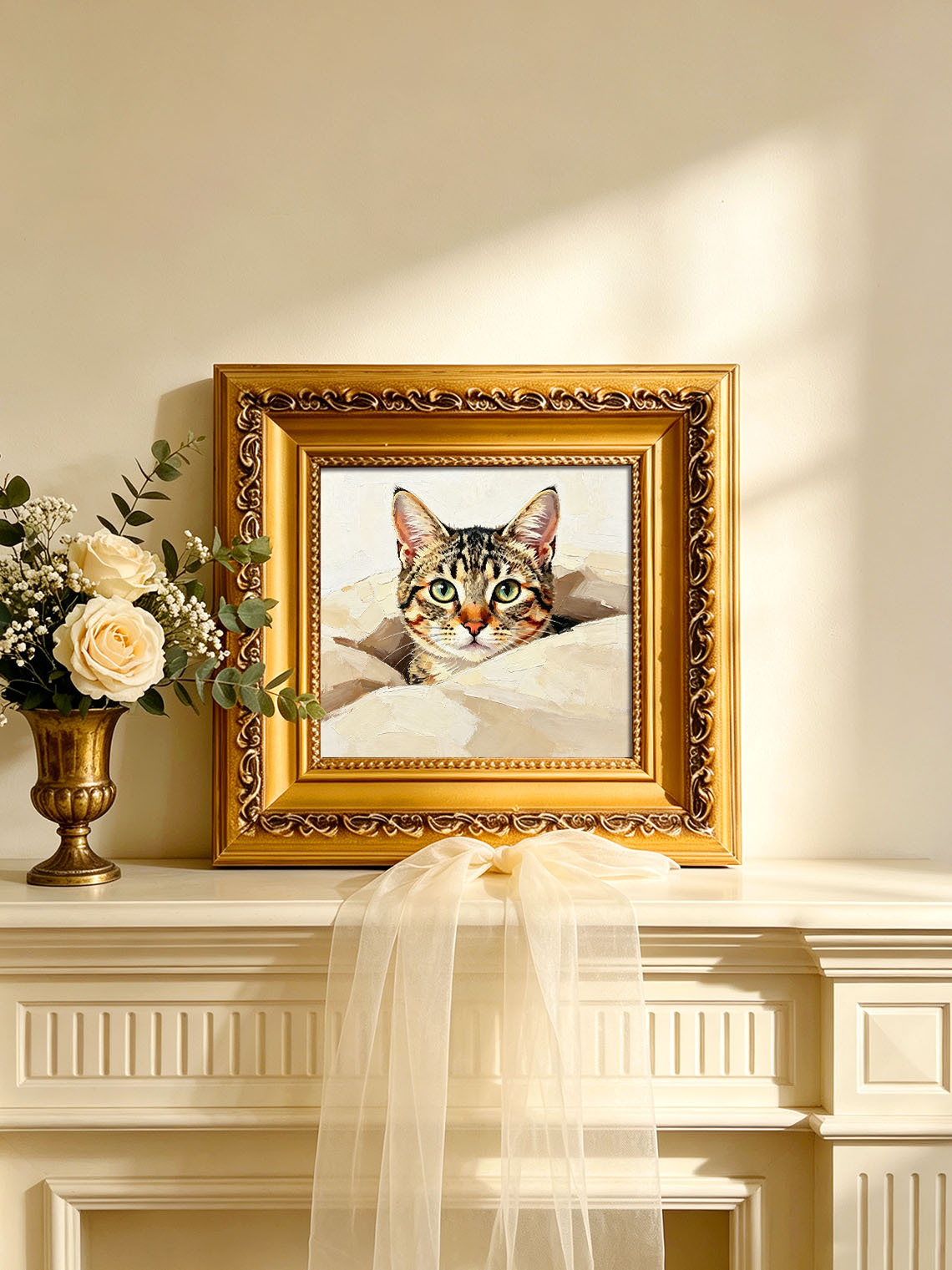 Curious Tabby Kitten Peeking From Paper Bag Hand Painted Wall Art Custom oil painting from photo, Gift for friend，Size 4x4