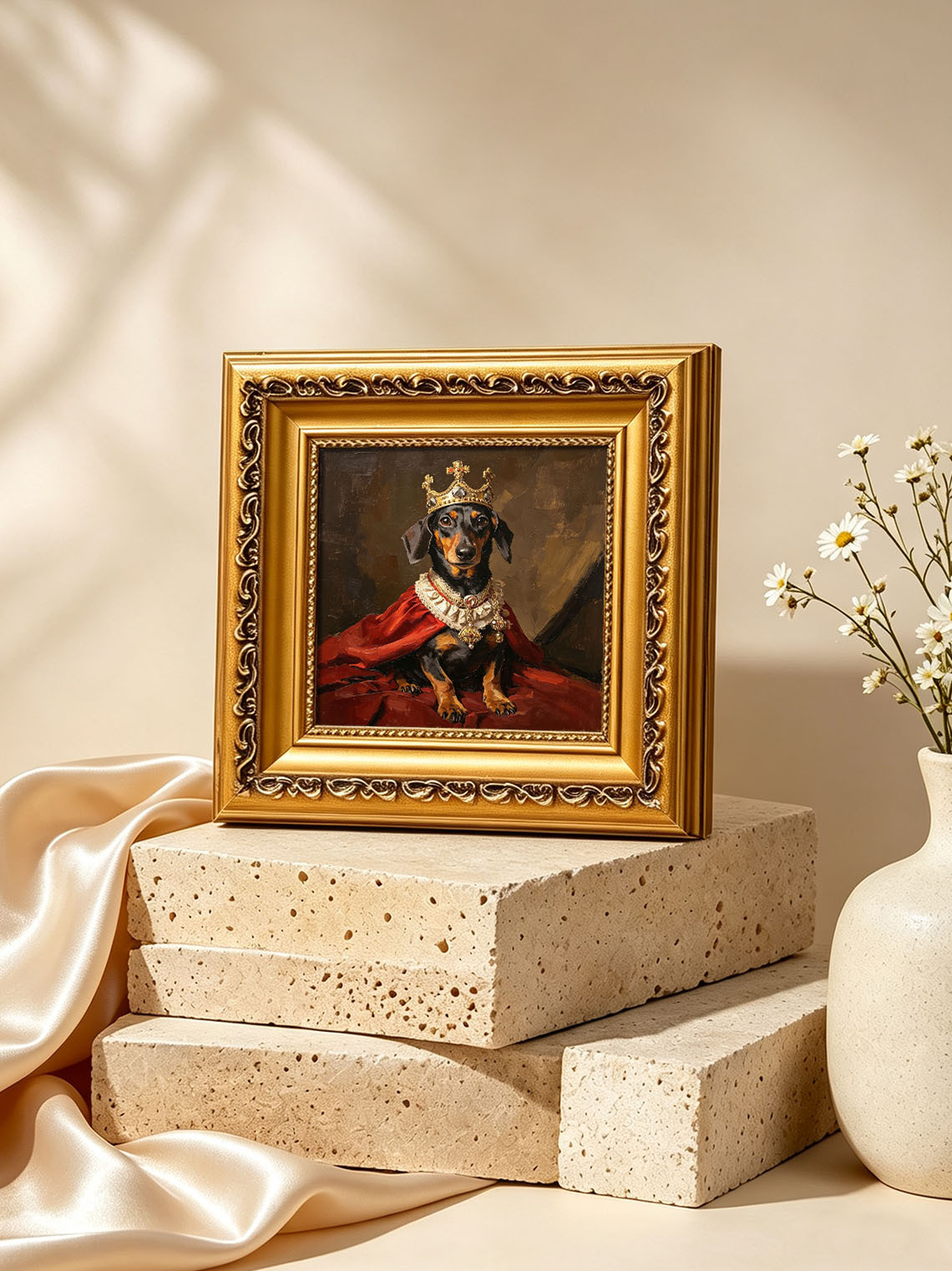 Royal Dachshund King custom oil painting from photo, gift for friend, Size 4"×4"