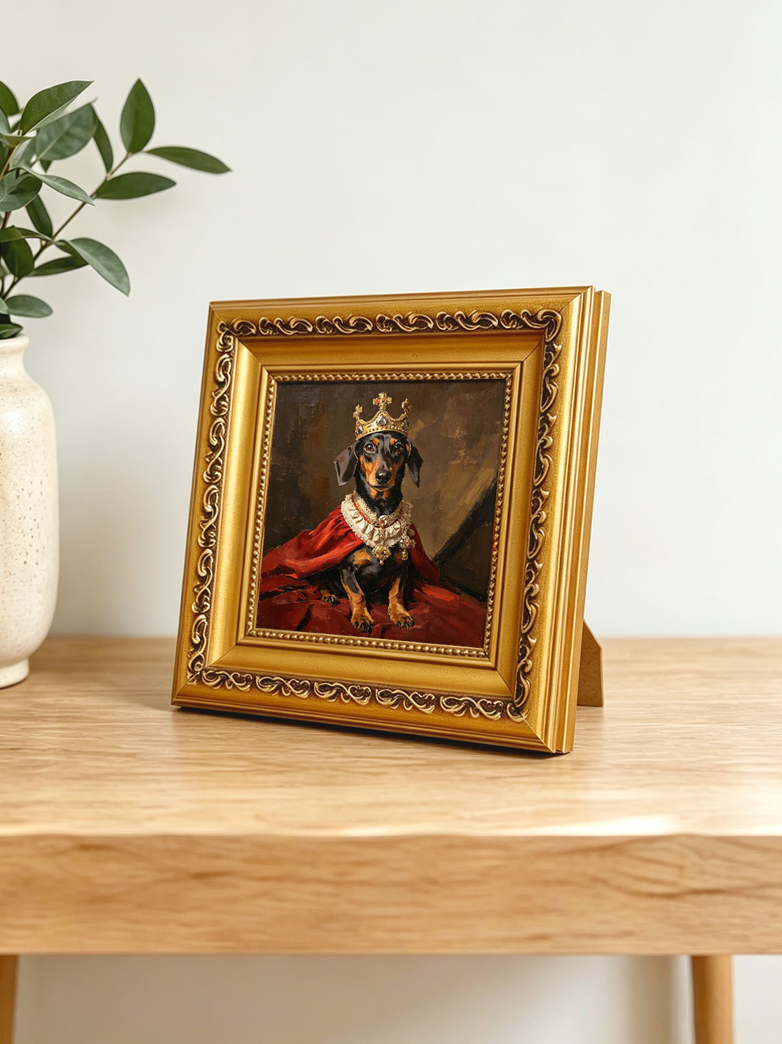 Royal Dachshund King custom oil painting from photo, gift for friend, Size 4"×4"