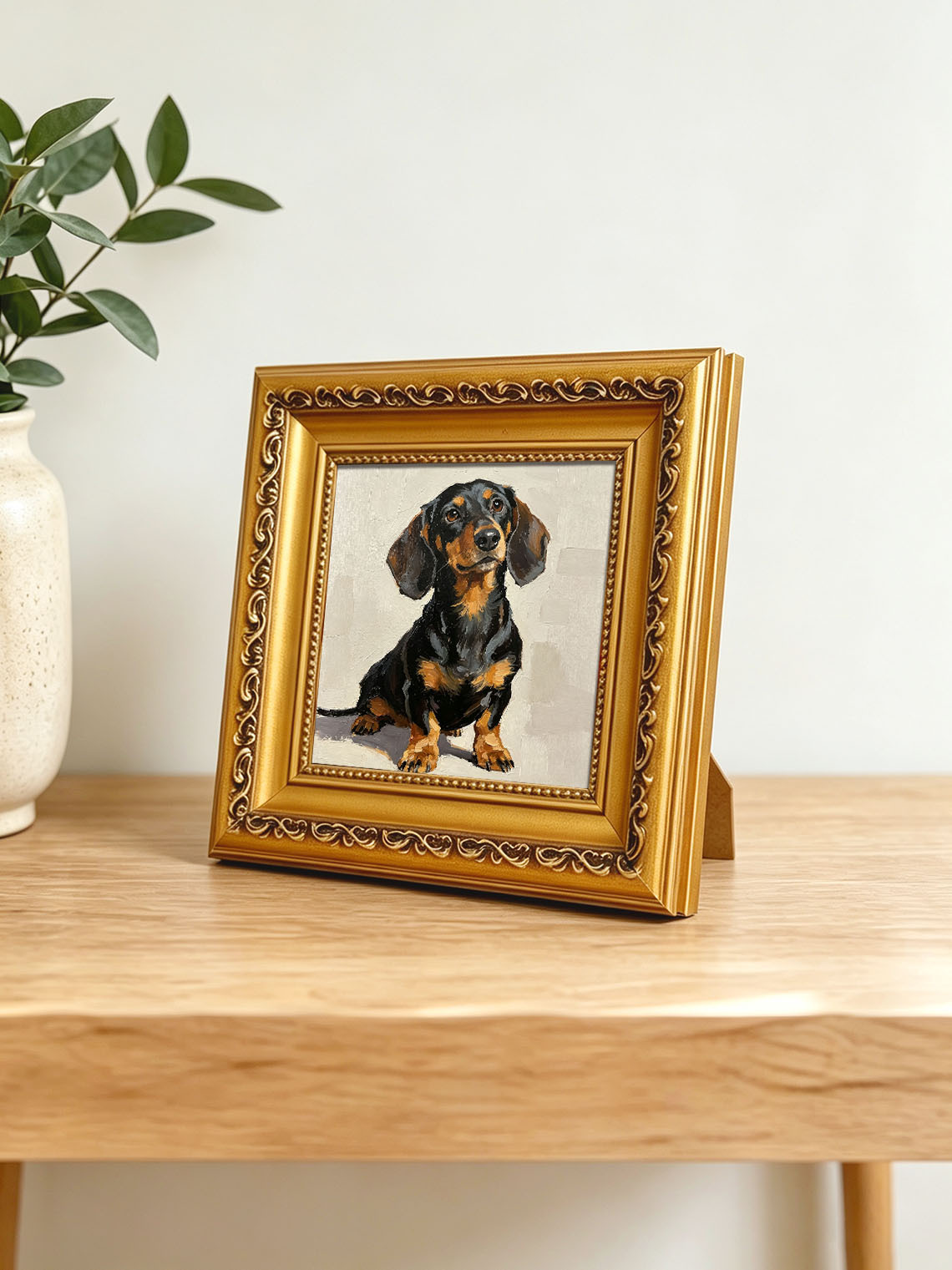 Sitting Dachshund Portrait custom oil painting from photo, gift for friend, Size 4"×4"