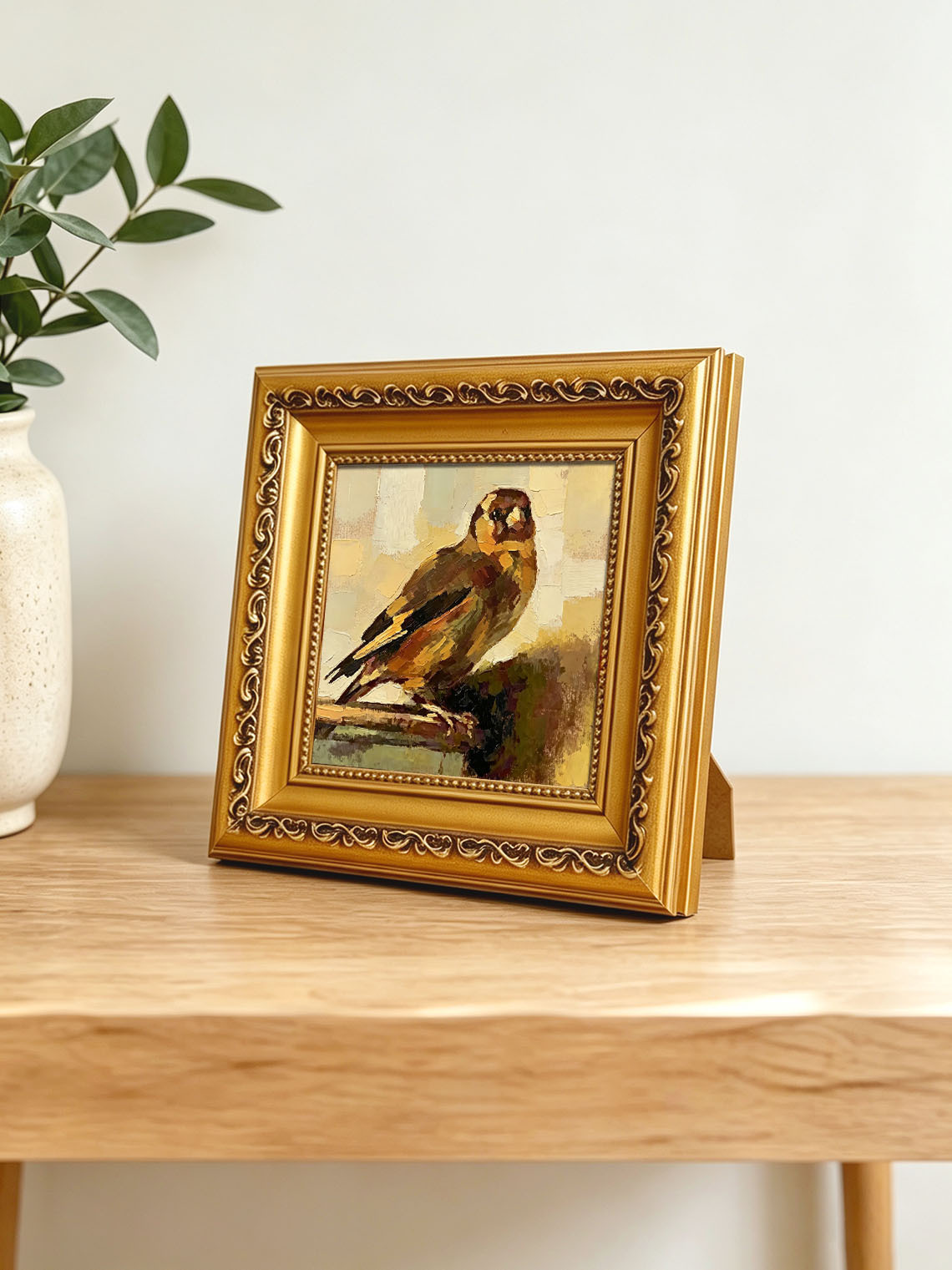 Small Bird On Branch custom oil painting from photo, gift for friend, Size 4"×4"