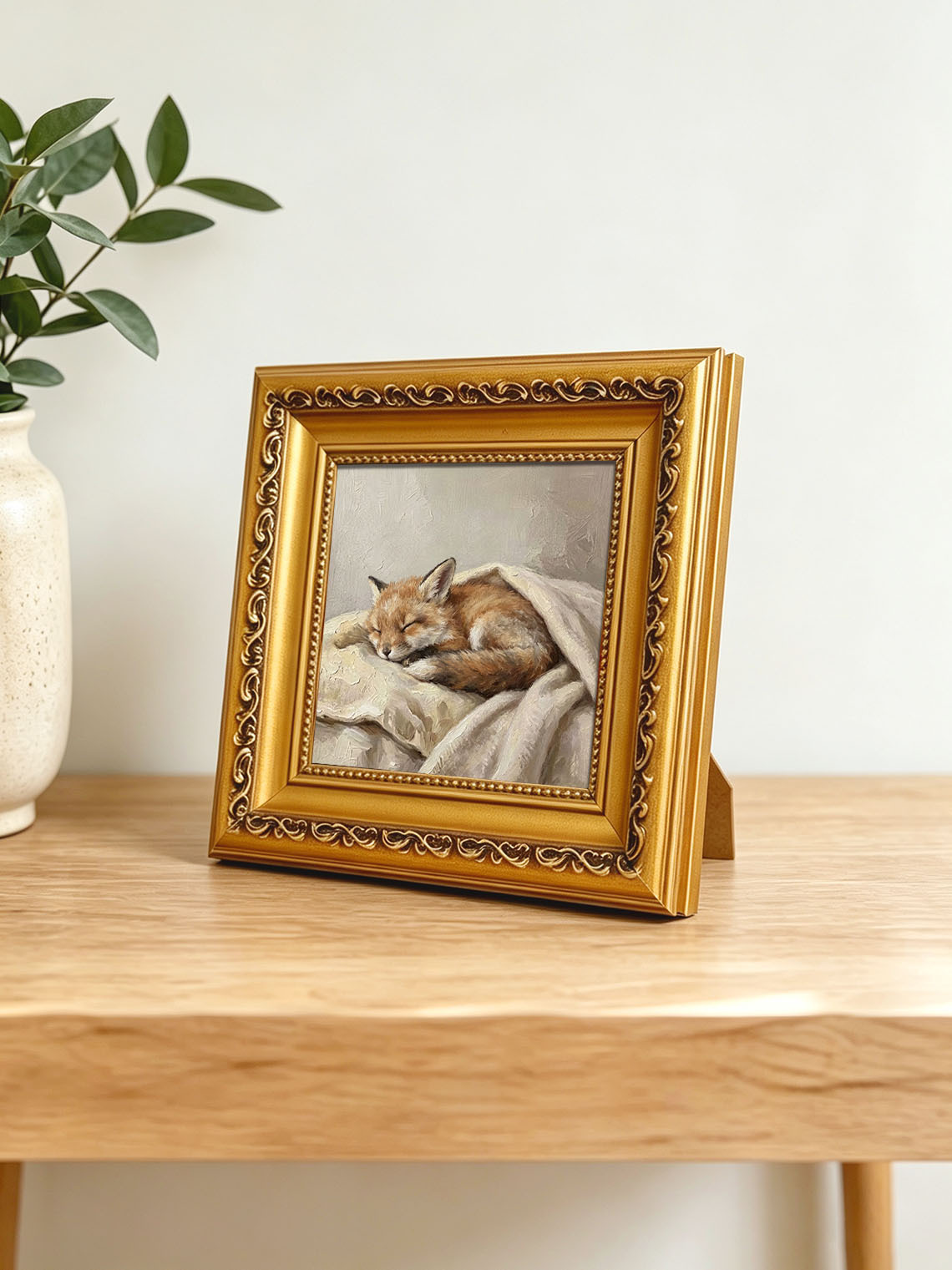 Sleeping Baby Fox Hand Painted Wall Art Custom oil painting from photo, Gift for friend，Size 4x4