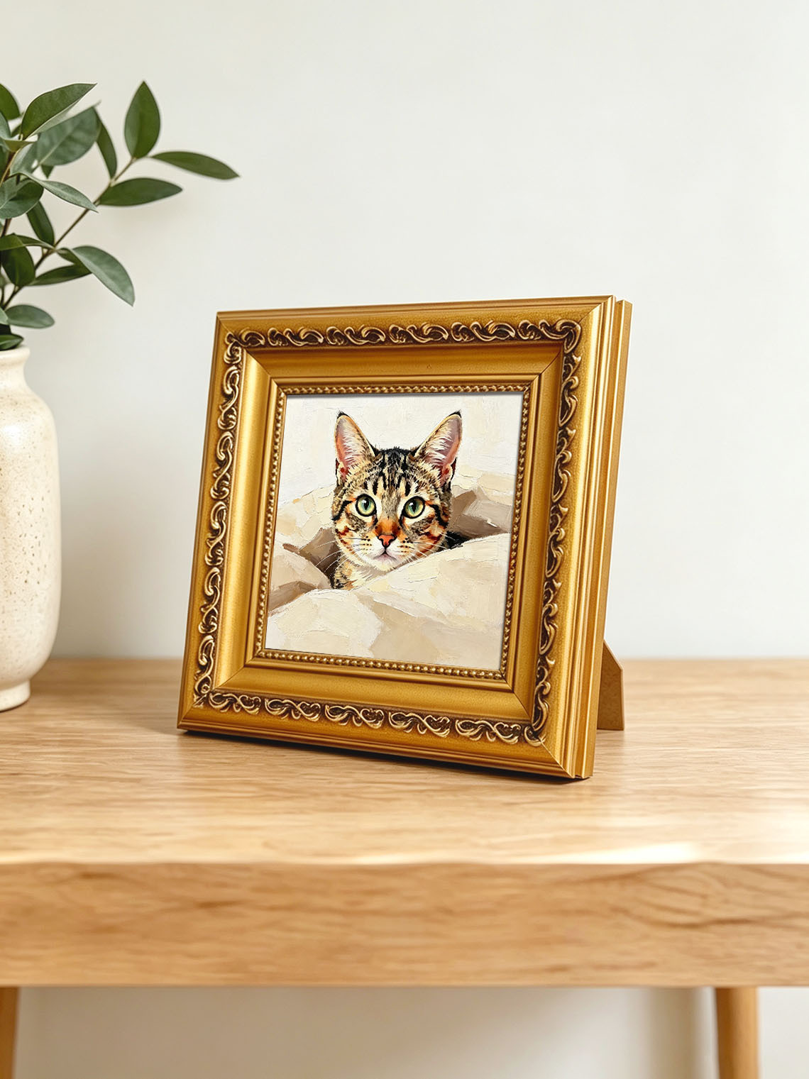 Curious Tabby Kitten Peeking From Paper Bag Hand Painted Wall Art Custom oil painting from photo, Gift for friend，Size 4x4