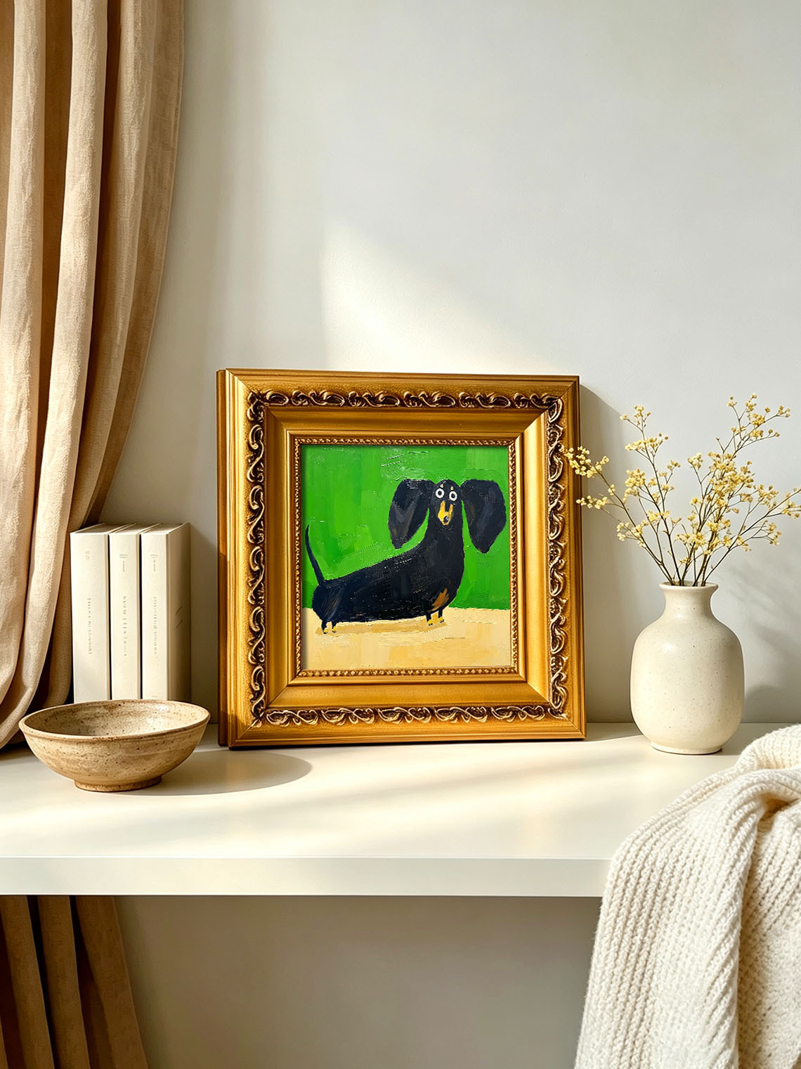 Cute Black Dachshund custom oil painting from photo, gift for friend, Size 4"×4"