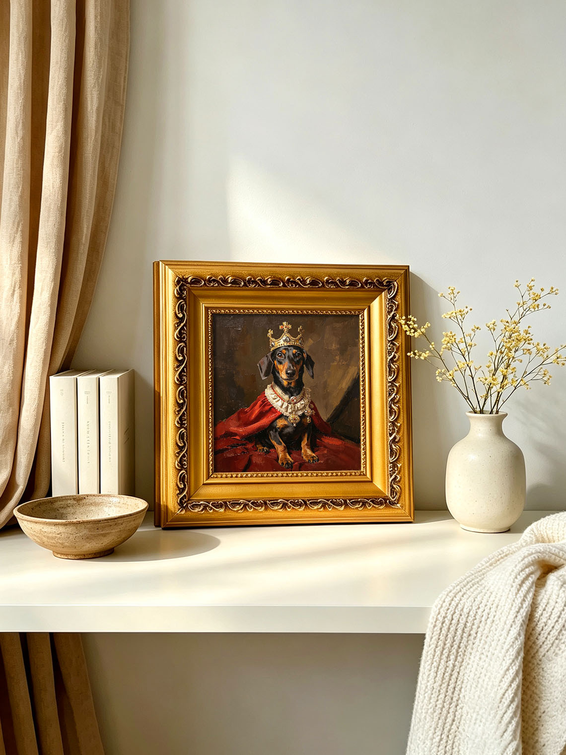 Royal Dachshund King custom oil painting from photo, gift for friend, Size 4"×4"
