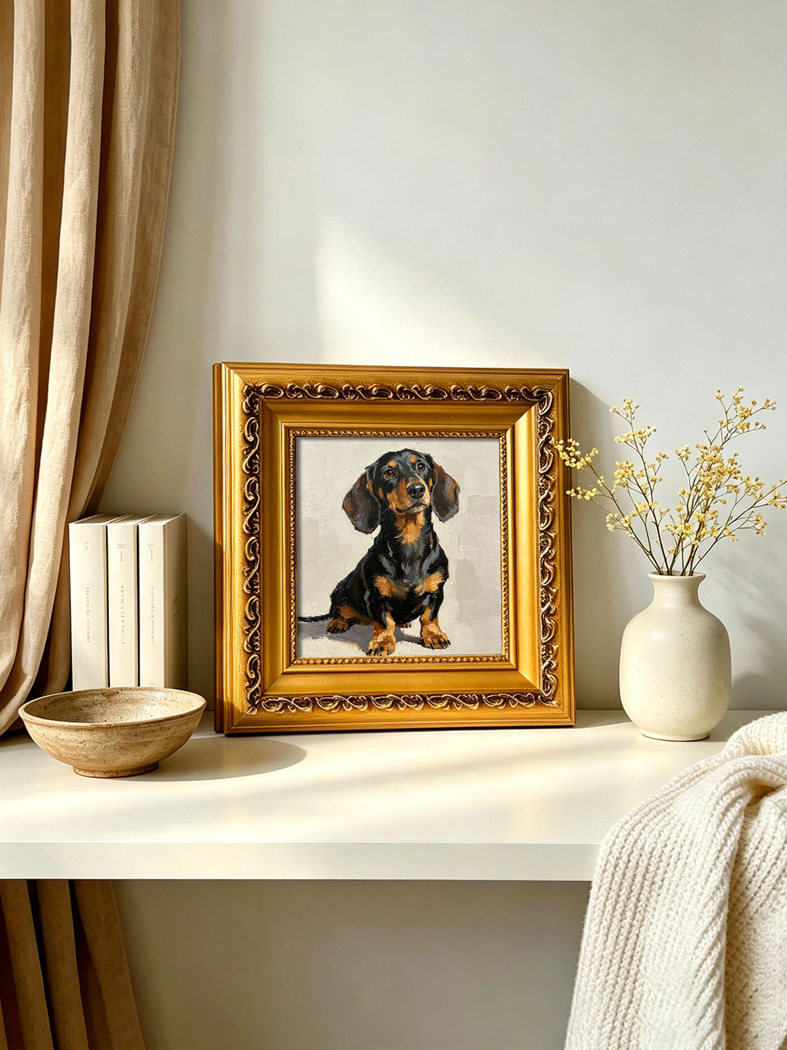Sitting Dachshund Portrait custom oil painting from photo, gift for friend, Size 4"×4"
