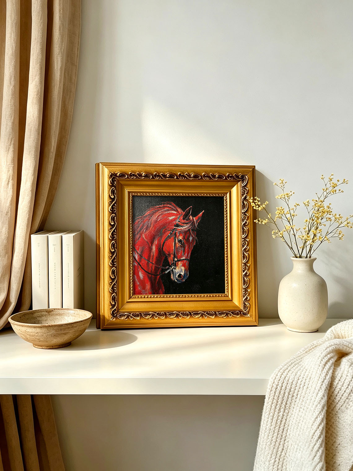 Red Horse Head Portrait custom oil painting from photo, gift for friend, Size 4"×4"