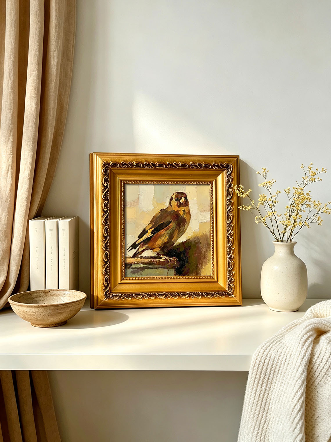Small Bird On Branch custom oil painting from photo, gift for friend, Size 4"×4"