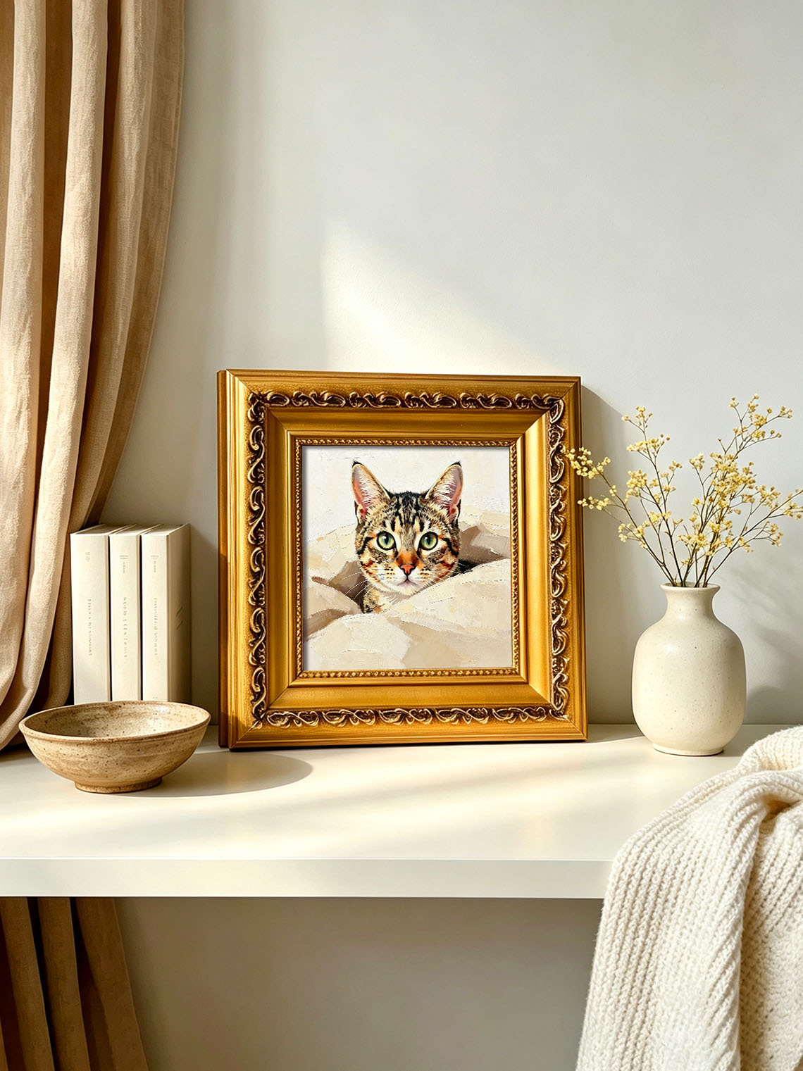 Curious Tabby Kitten Peeking From Paper Bag Hand Painted Wall Art Custom oil painting from photo, Gift for friend，Size 4x4