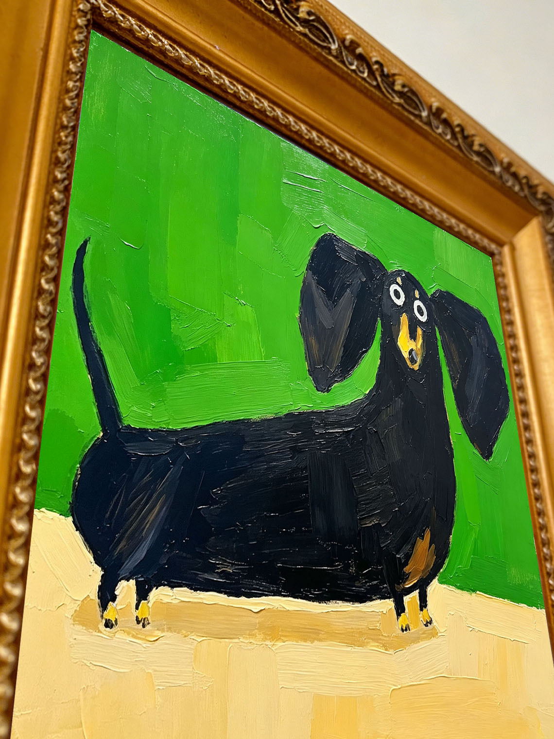 Cute Black Dachshund custom oil painting from photo, gift for friend, Size 4"×4"
