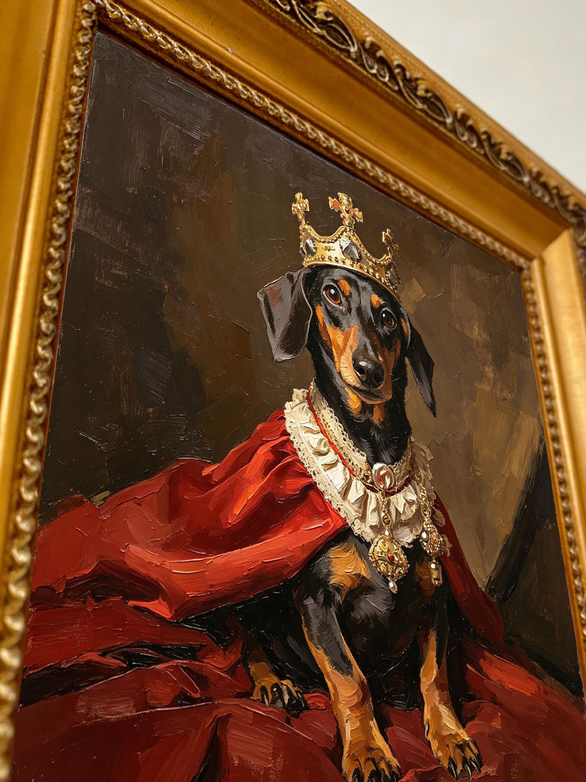 Royal Dachshund King custom oil painting from photo, gift for friend, Size 4"×4"