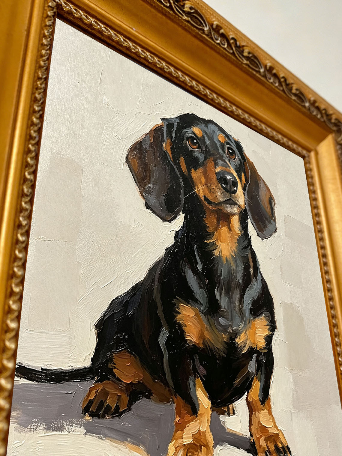 Sitting Dachshund Portrait custom oil painting from photo, gift for friend, Size 4"×4"