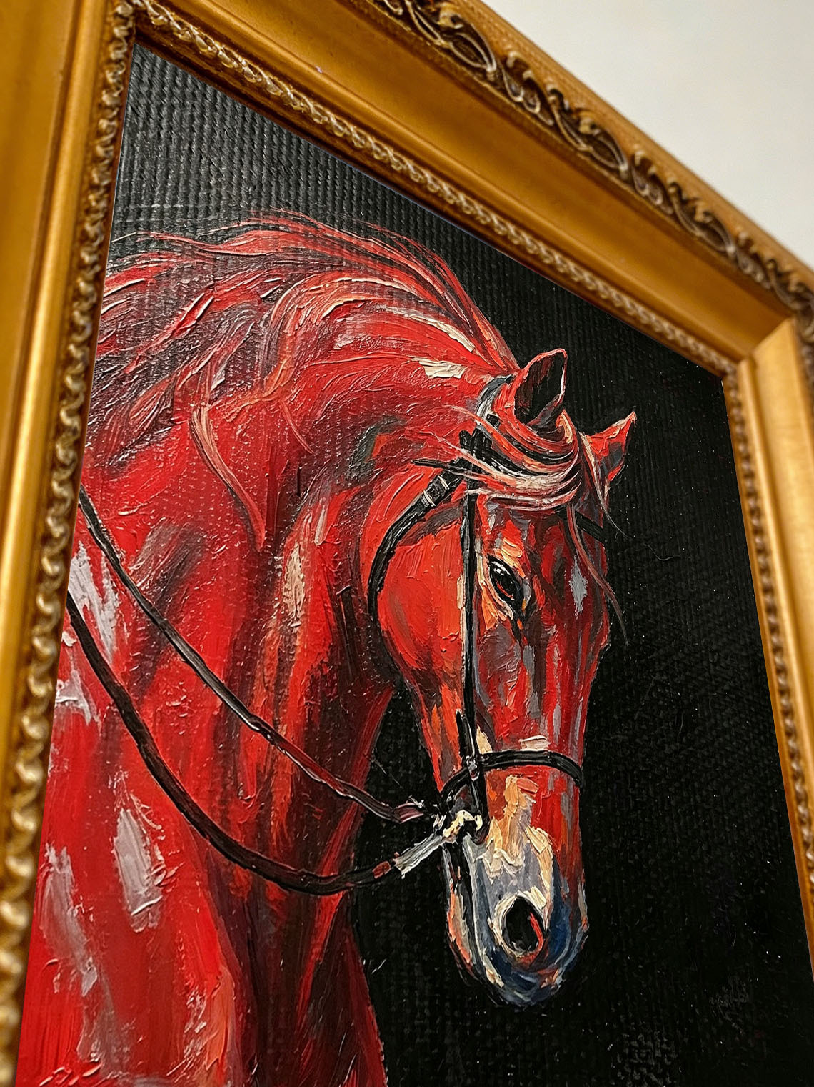 Red Horse Head Portrait custom oil painting from photo, gift for friend, Size 4"×4"