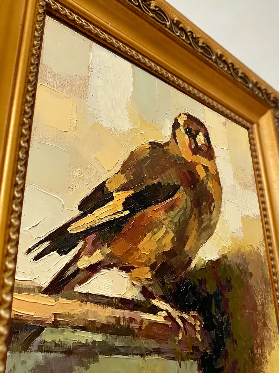 Small Bird On Branch custom oil painting from photo, gift for friend, Size 4"×4"
