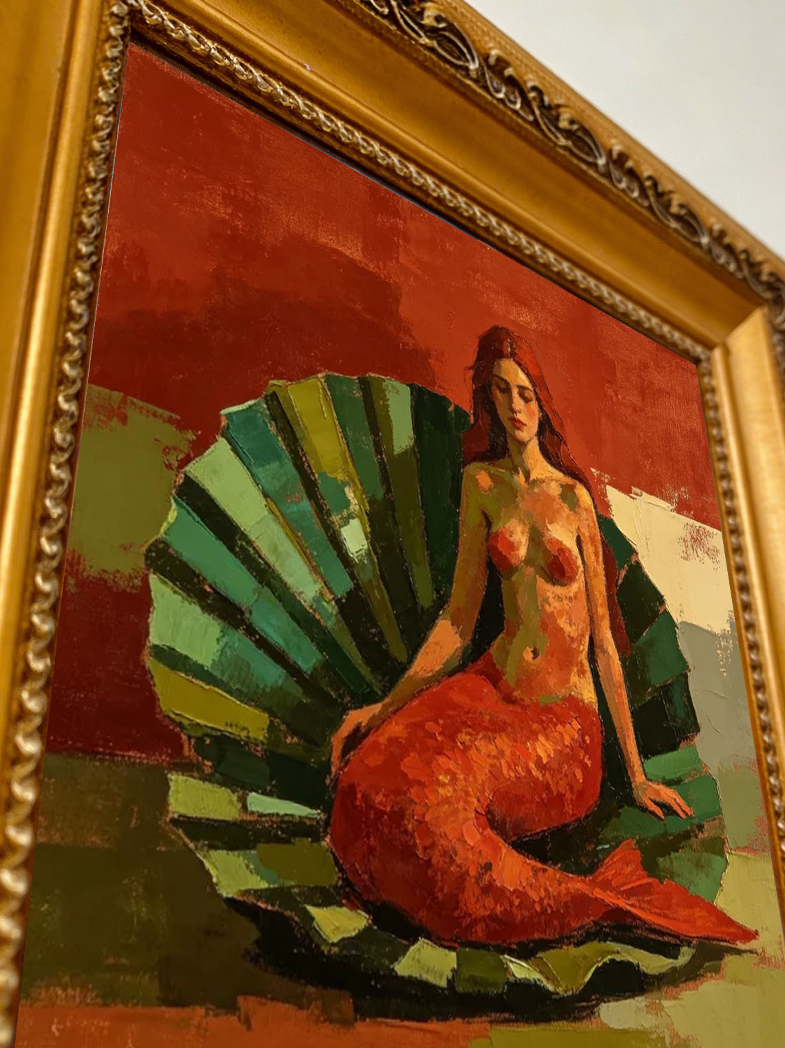 Mermaid On Giant Shell Hand Painted Artwork Wall Decor Custom oil painting from photo, Gift for friend，Size 4x4