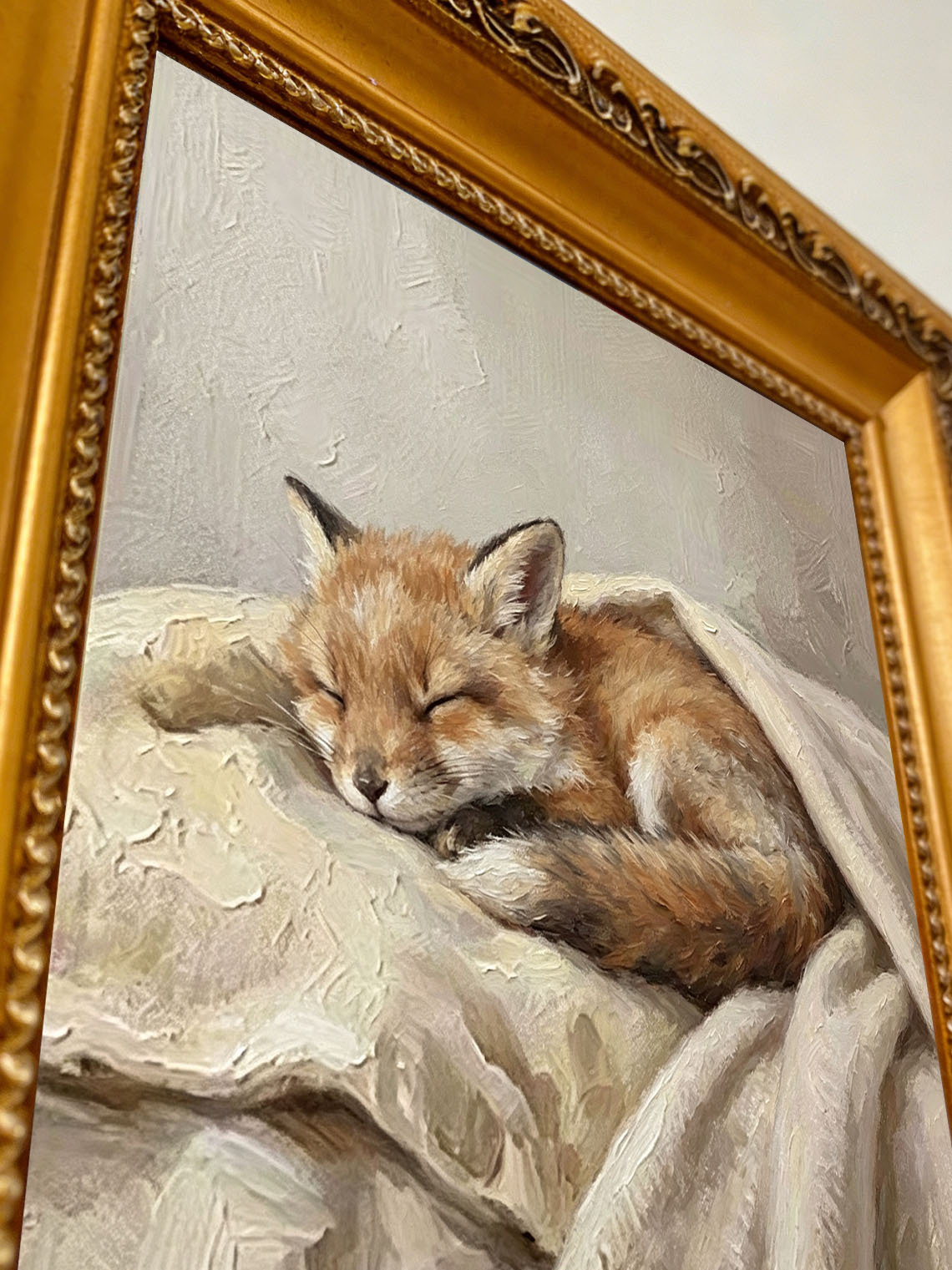Sleeping Baby Fox Hand Painted Wall Art Custom oil painting from photo, Gift for friend，Size 4x4
