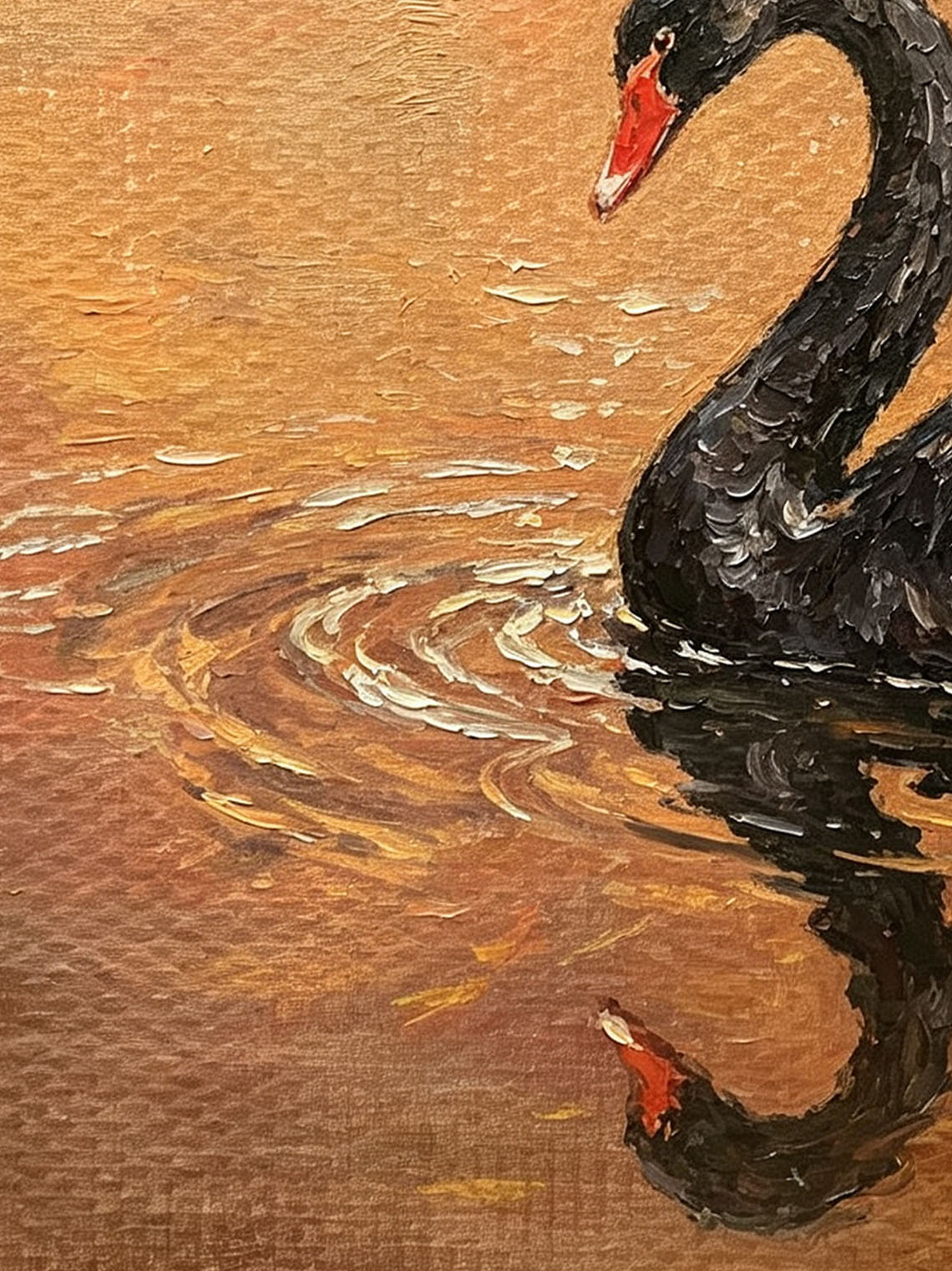 Black Swan Water Scene custom oil painting from photo, gift for friend, Size 4"×4"