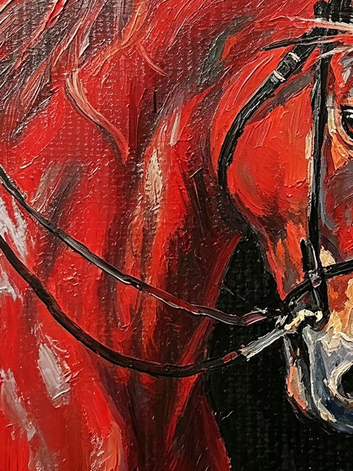 Red Horse Head Portrait custom oil painting from photo, gift for friend, Size 4"×4"