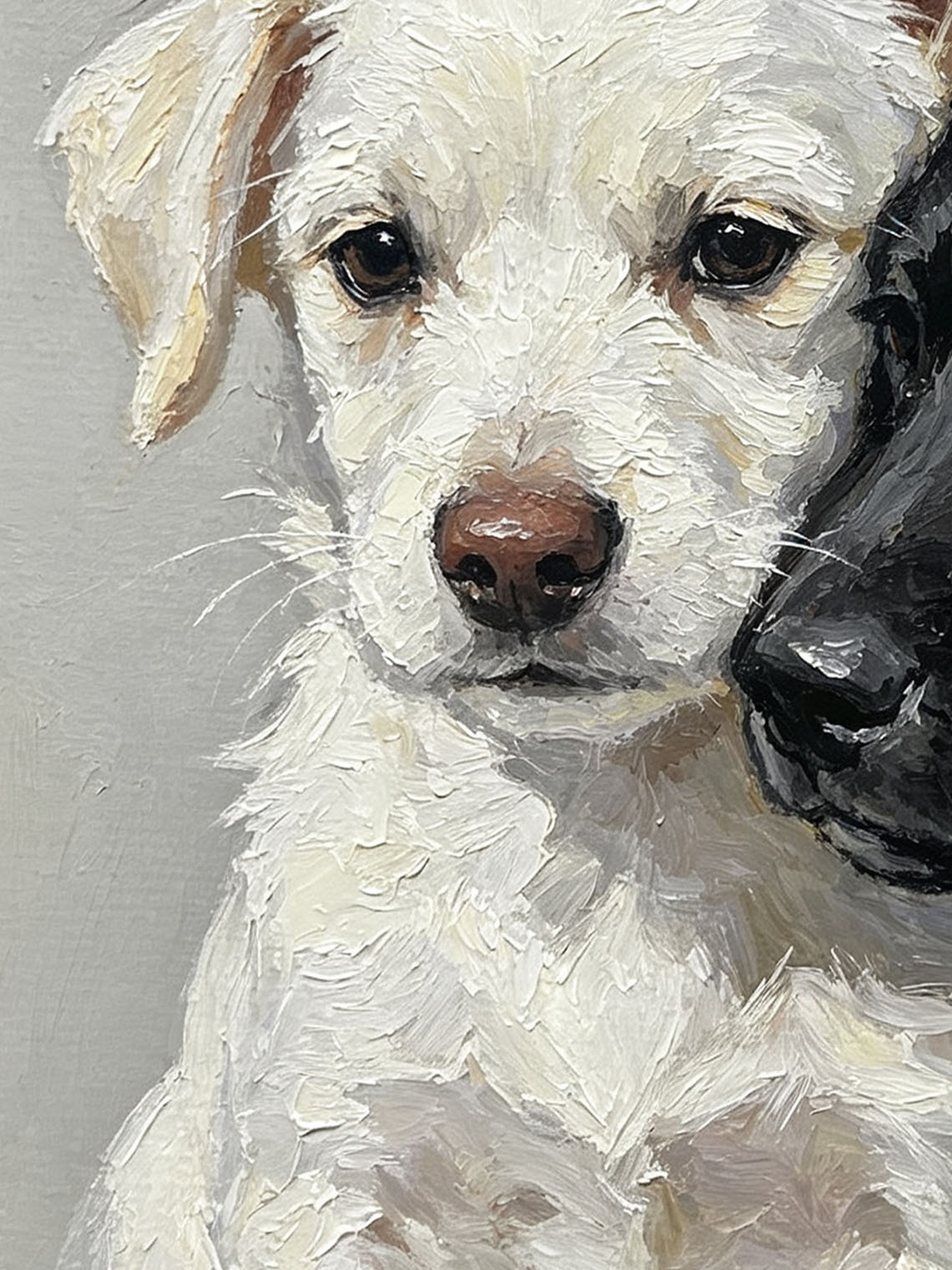 Two Puppies Black White custom oil painting from photo, gift for friend, Size 4"×4"