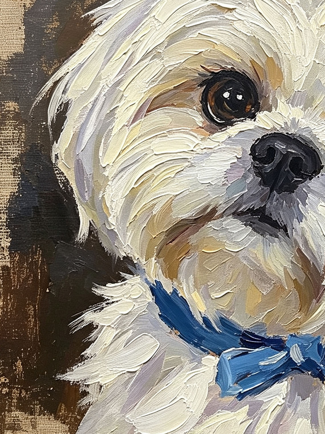 Maltese Dog With Blue Bows custom oil painting from photo, gift for friend, Size 4"×4"