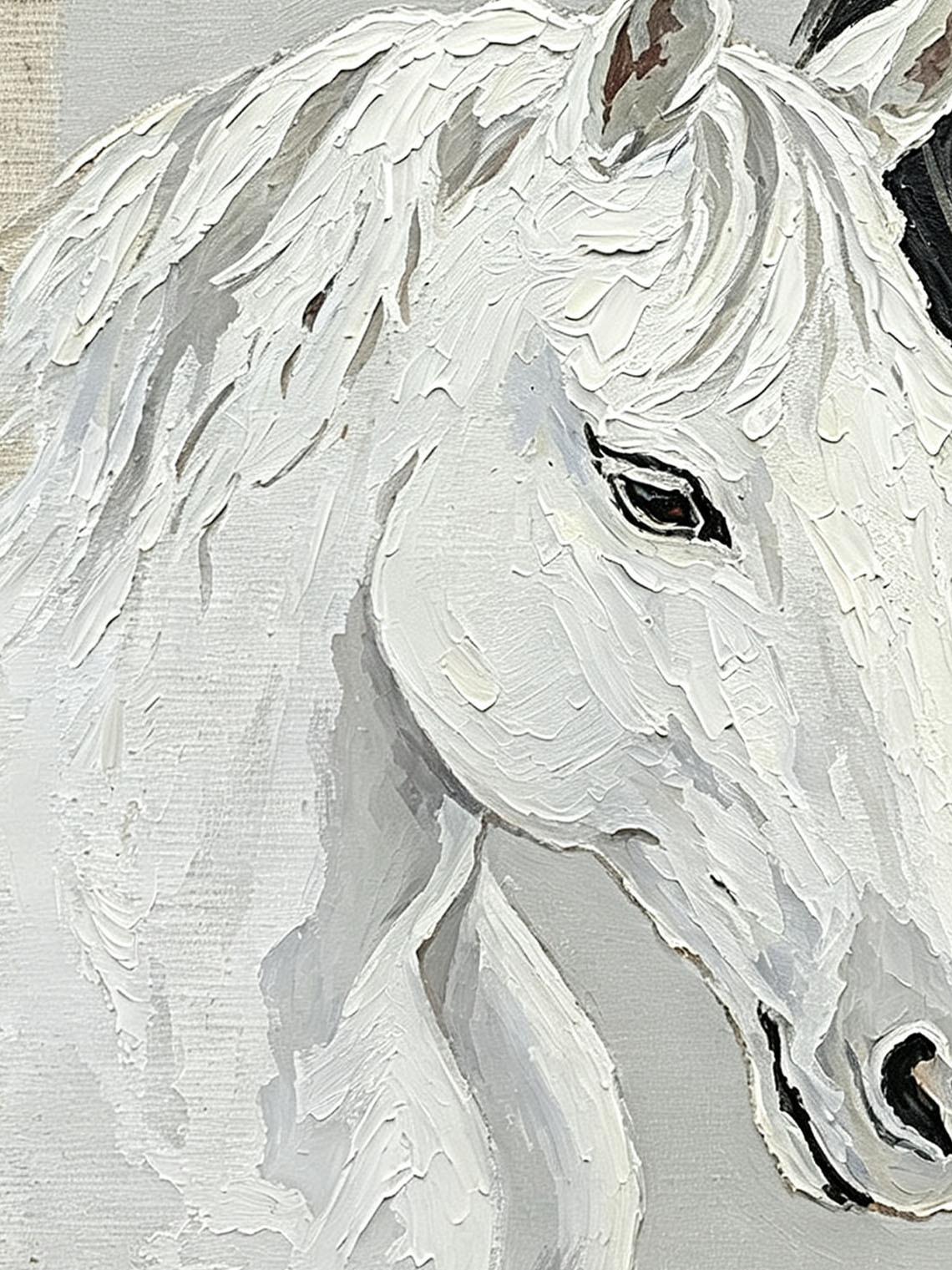 Two Horses Black White custom oil painting from photo, gift for friend, Size 4"×4"