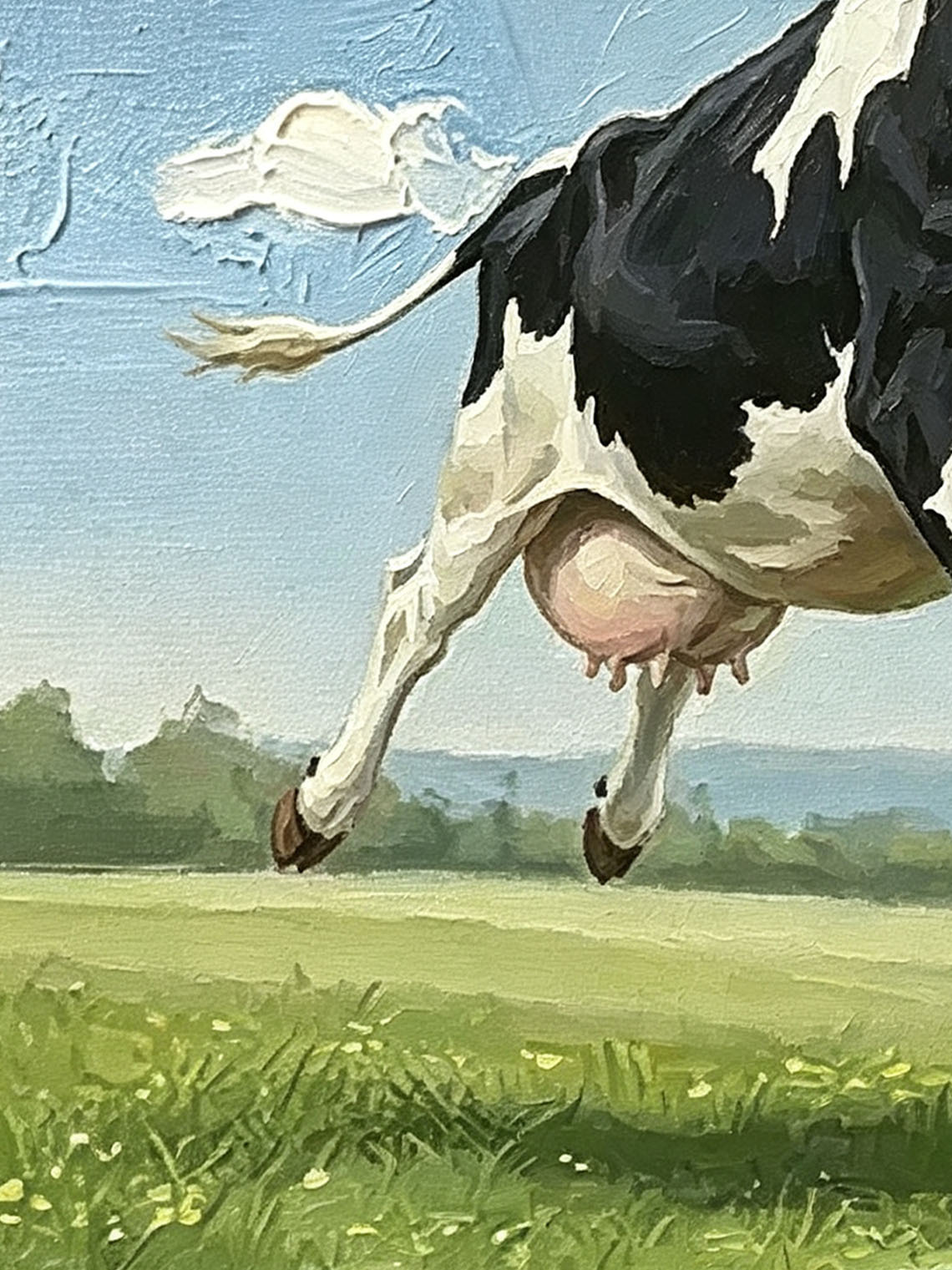 Jumping Farm Cow Hand Painted Wall Art Custom oil painting from photo, Gift for friend，Size 4x4