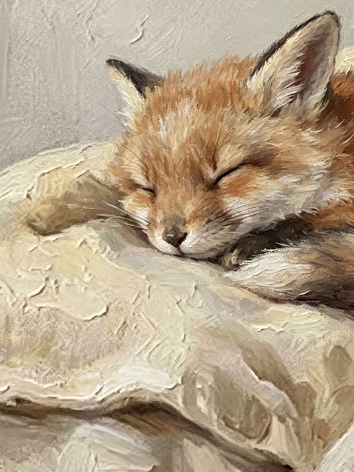 Sleeping Baby Fox Hand Painted Wall Art Custom oil painting from photo, Gift for friend，Size 4x4