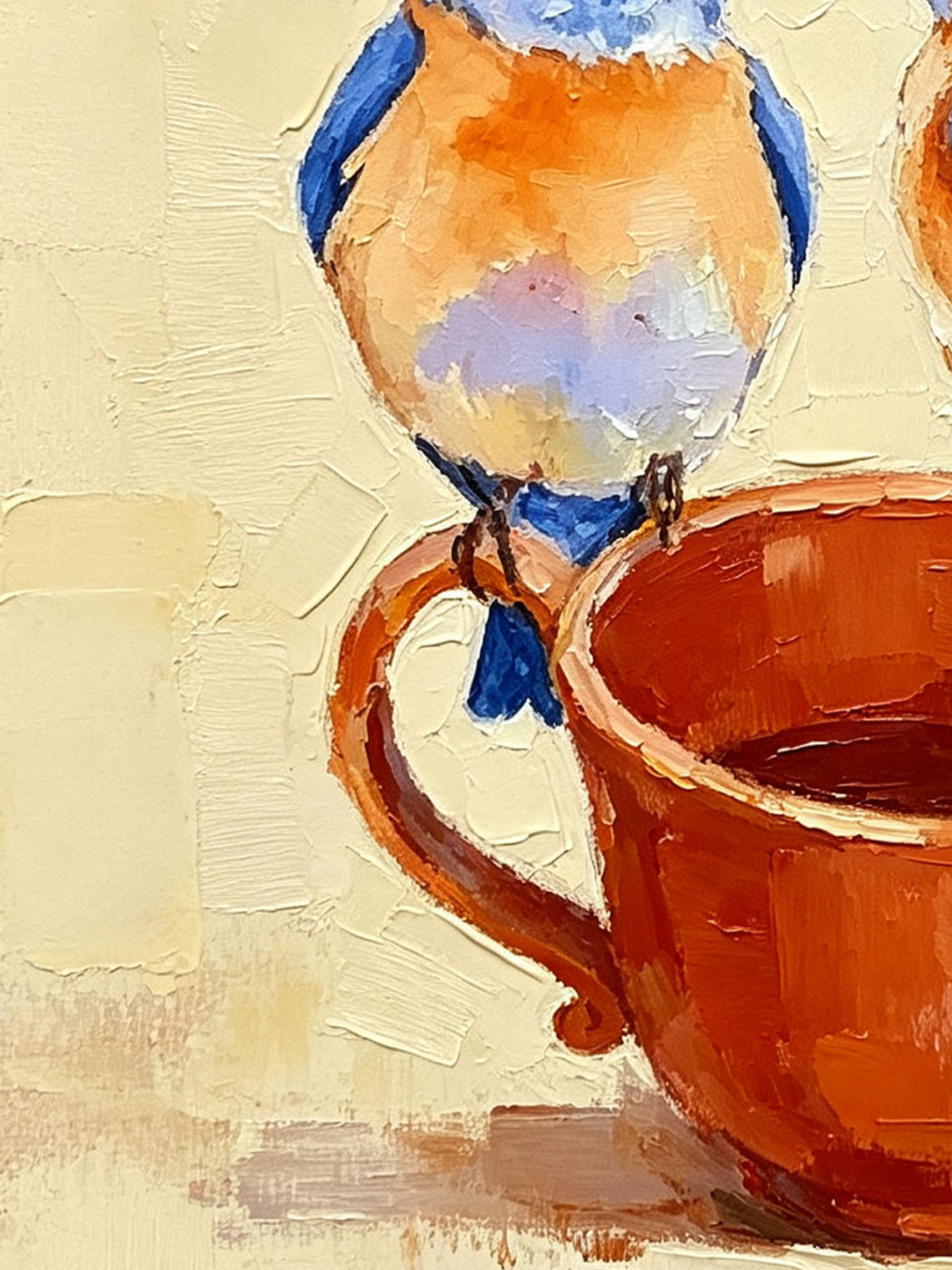Two Sweet Bluebirds On Terracotta Teacup Hand Painted Wall Art Custom oil painting from photo, Gift for friend，Size 4x4