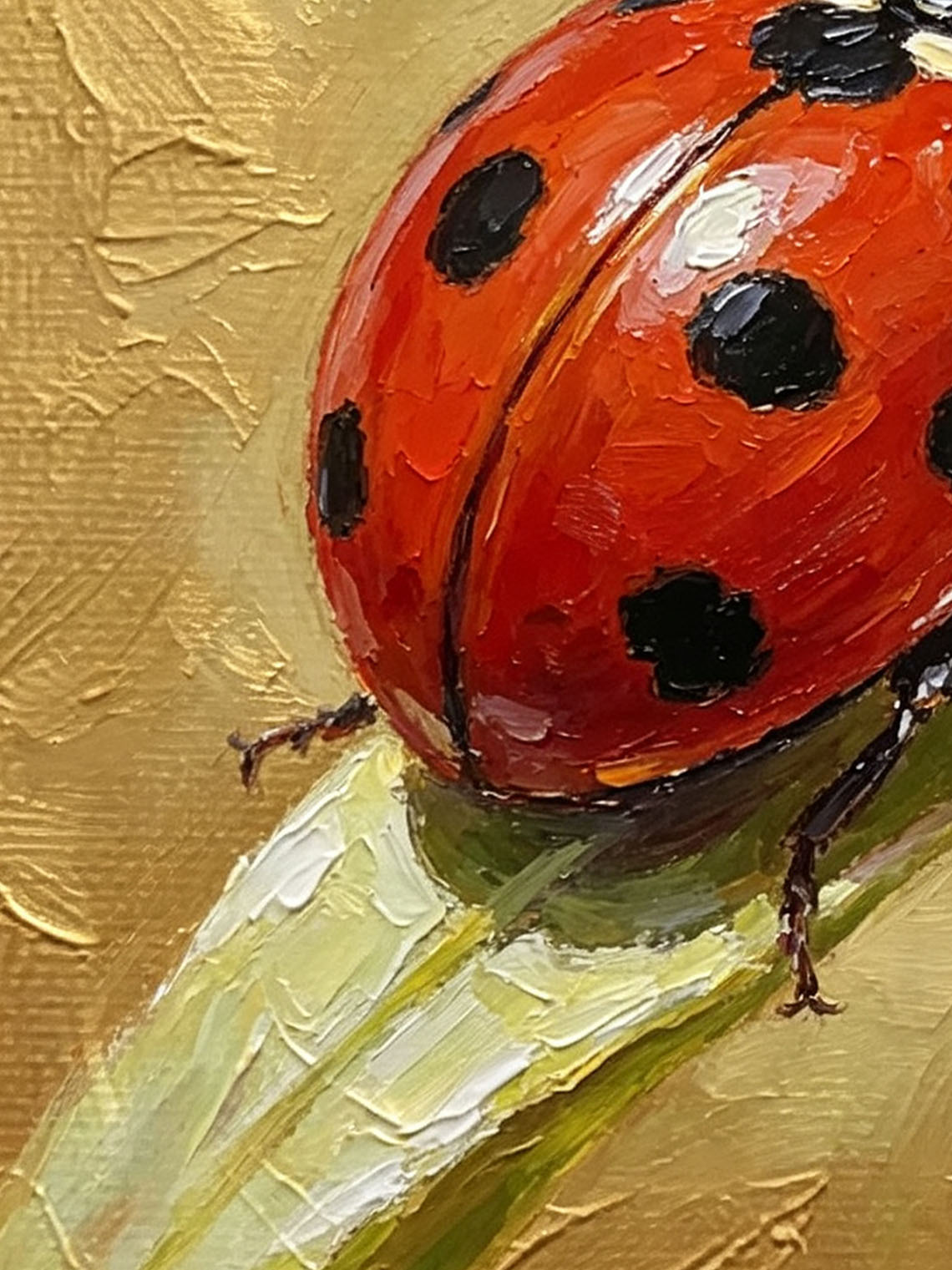 Bright Red Spotted Ladybug On Green Grass Blade Hand Painted Wall Art Custom oil painting from photo, Gift for friend，Size 4x4