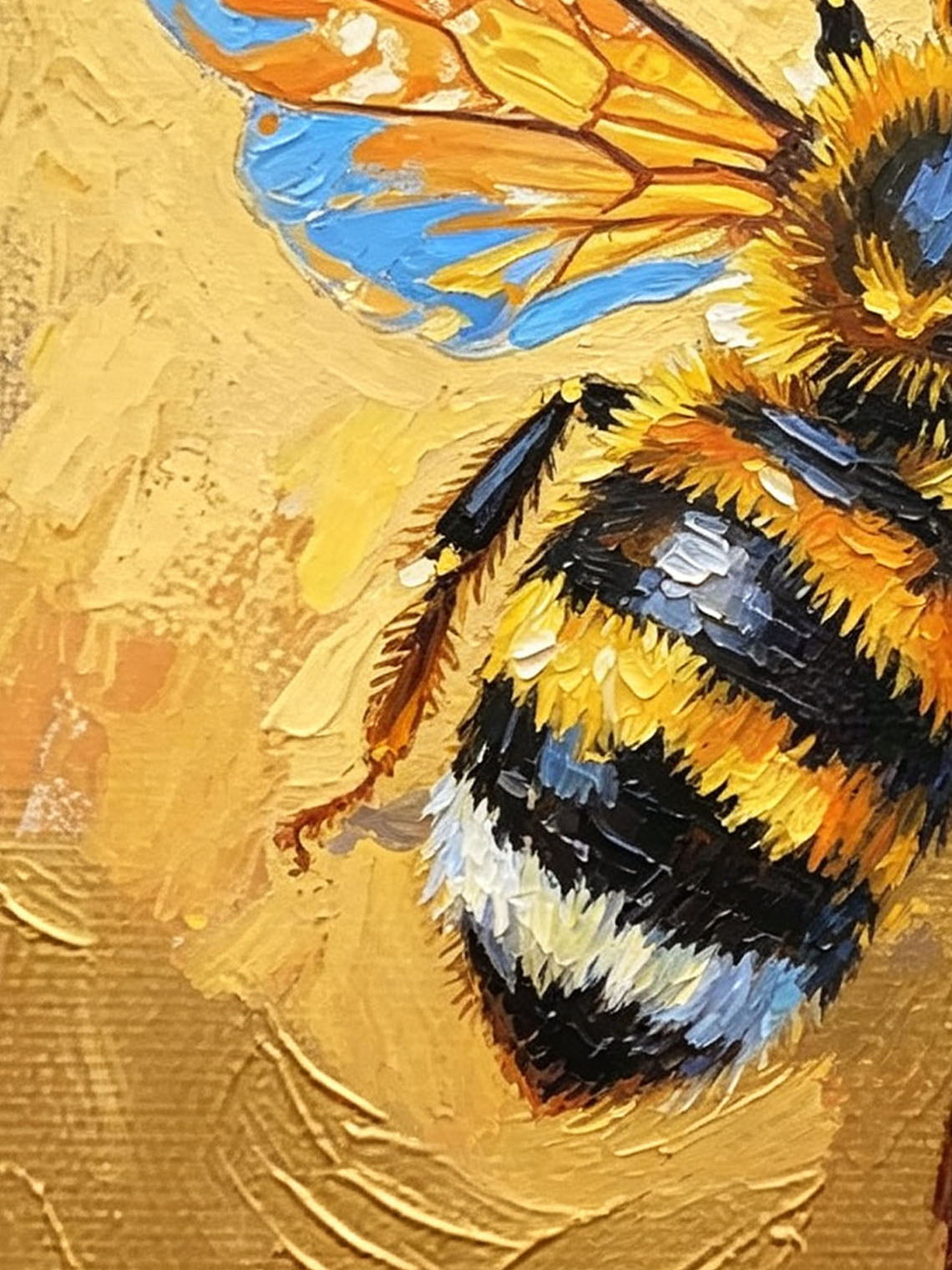 Vibrant Honeybee With Iridescent Blue Wings On Golden Background  Wall Art Custom oil painting from photo, Gift for friend，Size 4x4