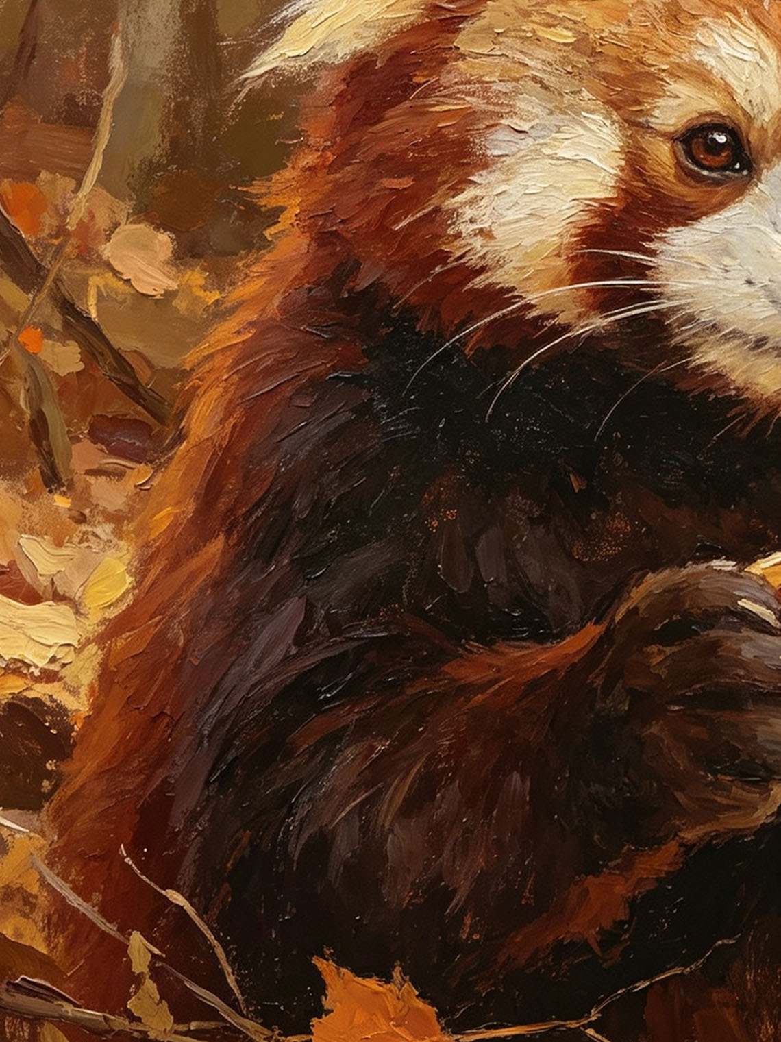 Cute Red Panda Holding Nut Bowl In Autumn Fall Forest Hand Painted Wall Art Custom oil painting from photo, Gift for friend，Size 4x4