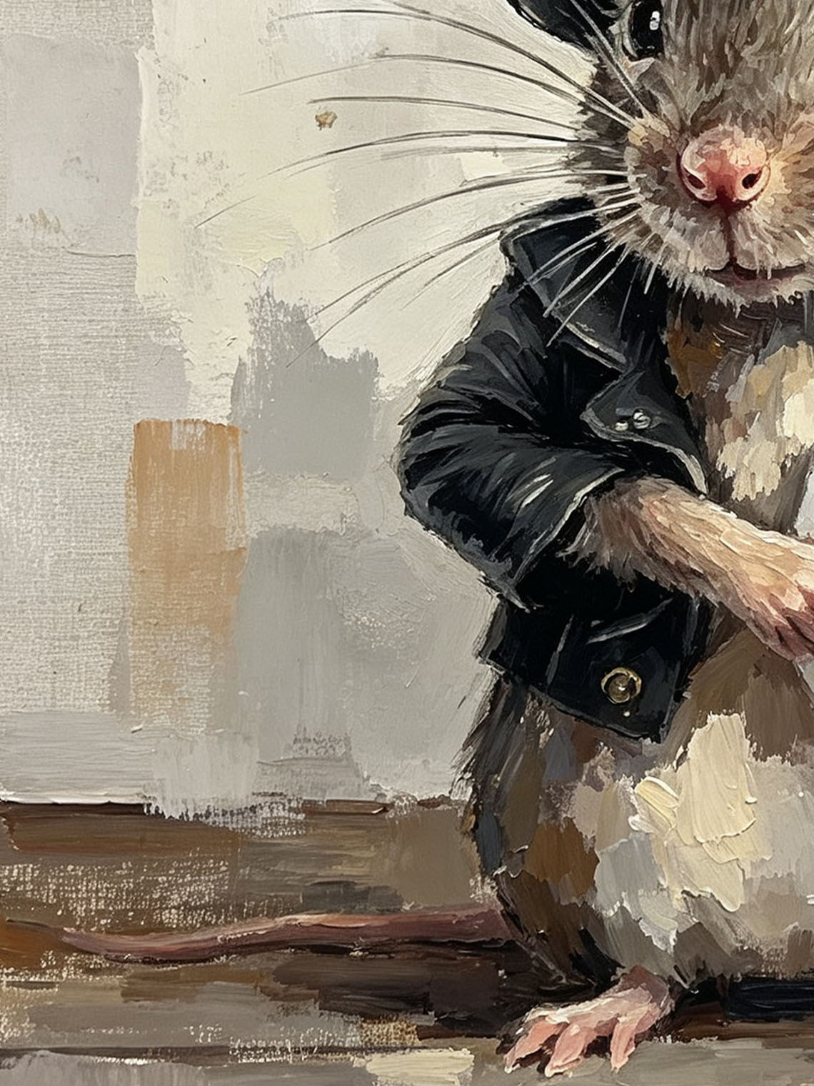 Gentleman Mouse Holding Toilet Paper Roll Neutral Textured Background Custom oil painting from photo, Gift for friend，Size 4x4