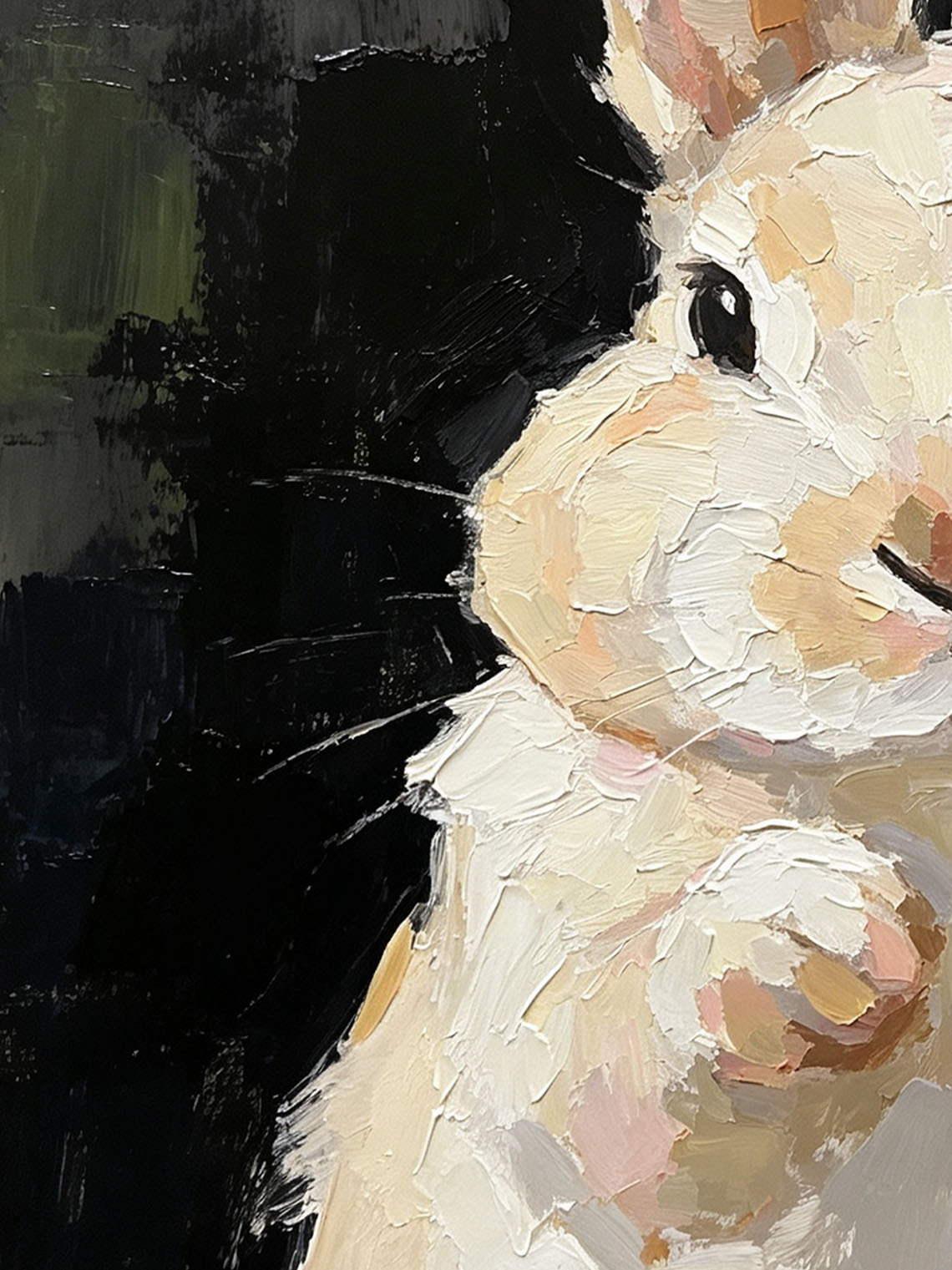 Thick Impasto Light Cream Bunny Portrait Paws Up Dark Moody Textured Background  Custom oil painting from photo, Gift for friend，Size 4x4