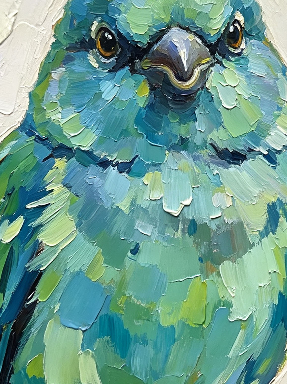 Pair Of Parrotlets Portrait Bold Oil Painting Soft Off‑White Textured Background  Custom oil painting from photo, Gift for friend，Size 4x4
