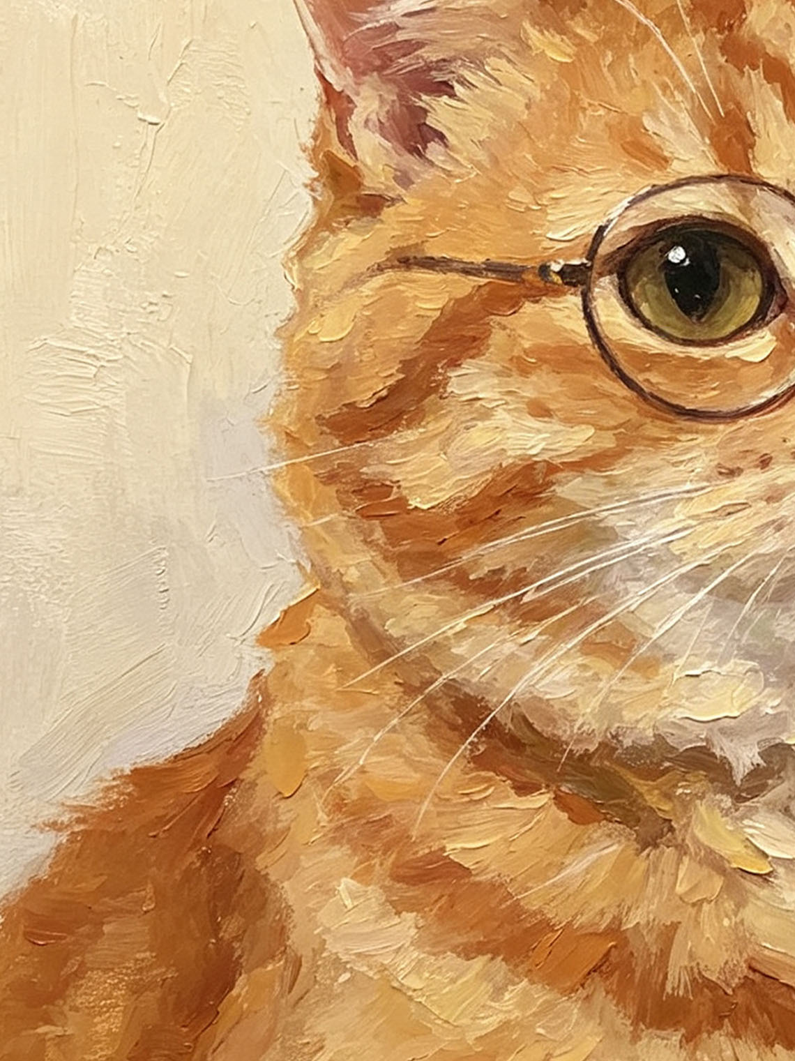 Ginger Tabby Cat Wearing Glasses Oil Painting Soft Cream Textured Background Custom oil painting from photo, Gift for friend，Size 4x4