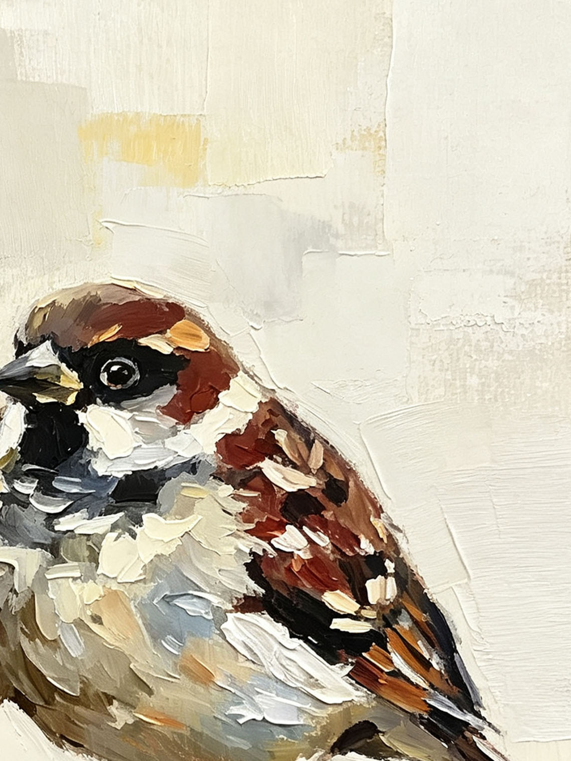 Pair Of Sweet Sparrows On Branch Oil Painting Soft Cream Textured Background  Custom oil painting from photo, Gift for friend，Size 4x4