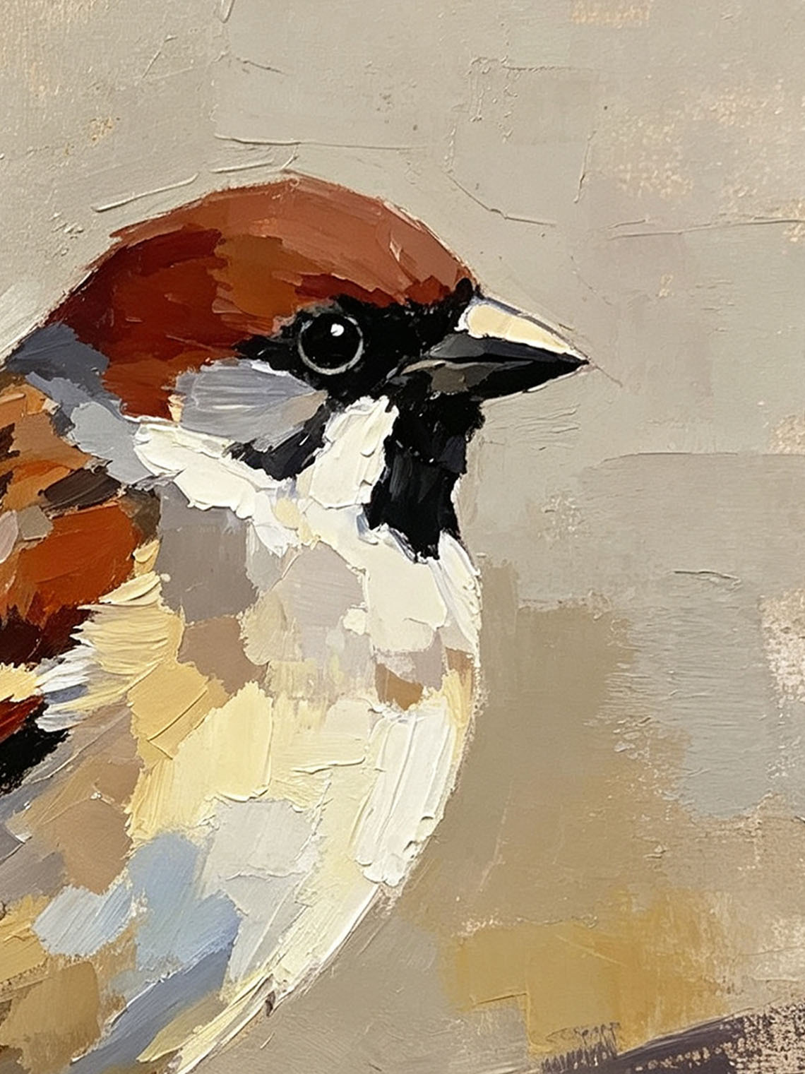 Single Sparrow Perched On Twig Oil Painting Soft Neutral Textured Background  Custom oil painting from photo, Gift for friend，Size 4x4