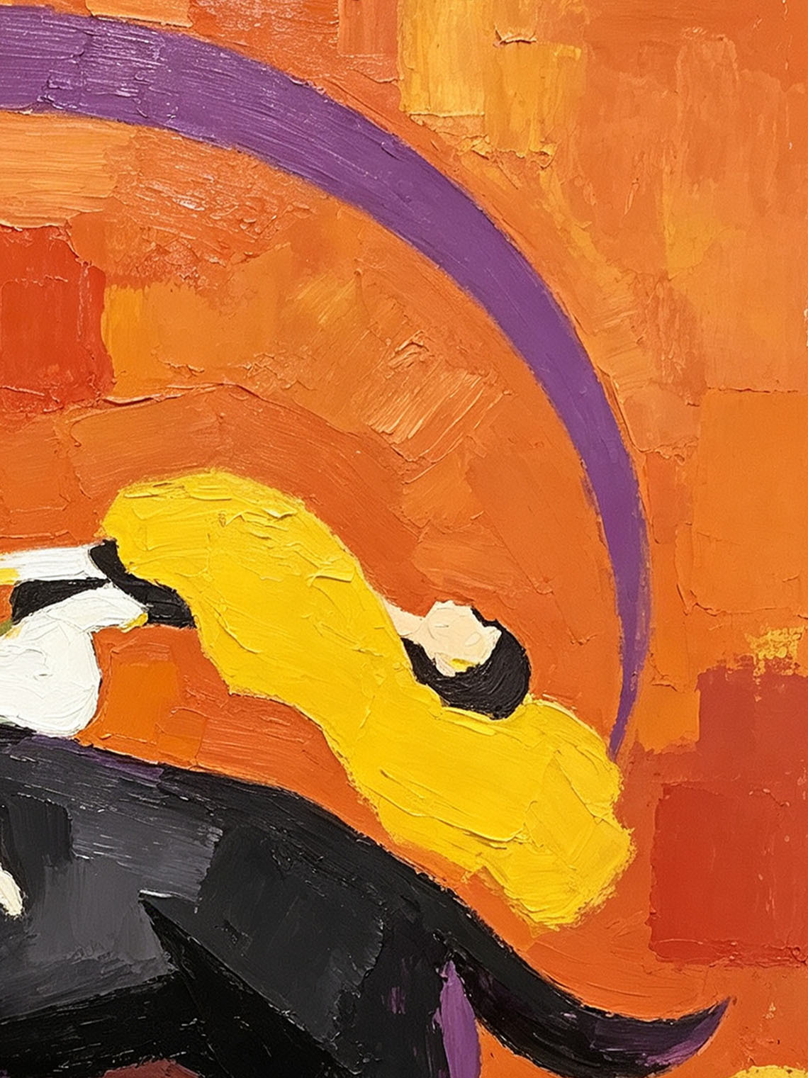 Abstract Mythological Scene Woman Riding Black Goat Bold Orange Background Custom oil painting from photo, Gift for friend，Size 4x4