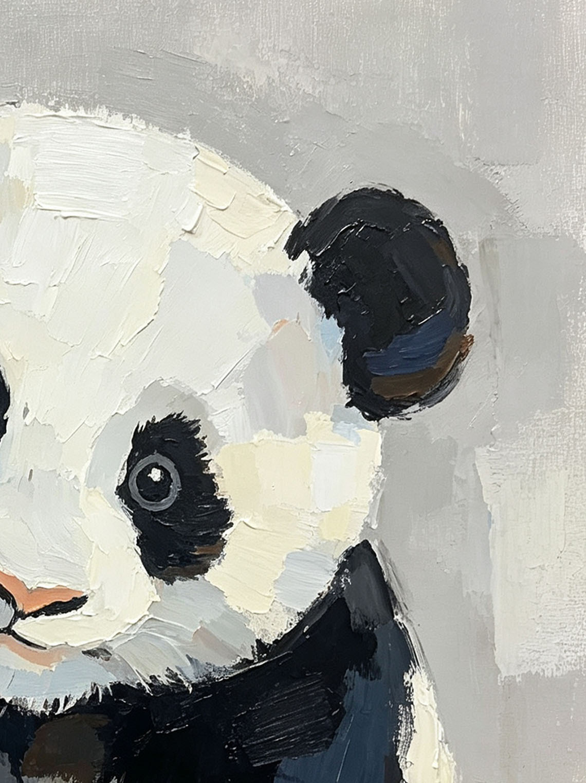 Baby Panda With White Daisy Flower Neutral Grey Background Impasto Oil Painting Custom oil painting from photo, Gift for friend，Size 4x4